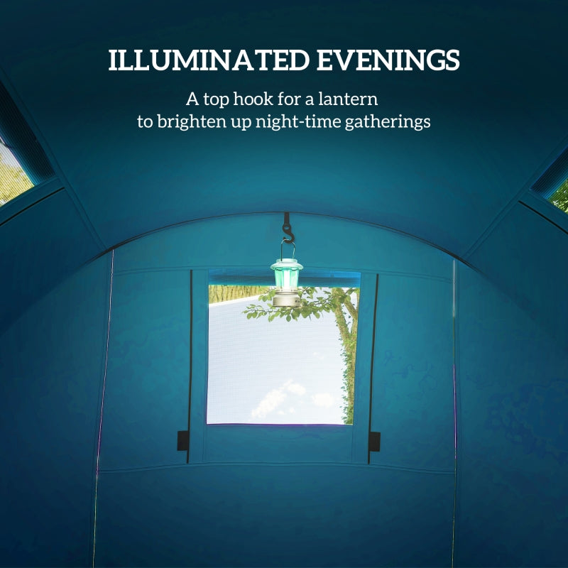 Four Man Tent, Duo Room Tunnel Design with Accessories, Sky Blue