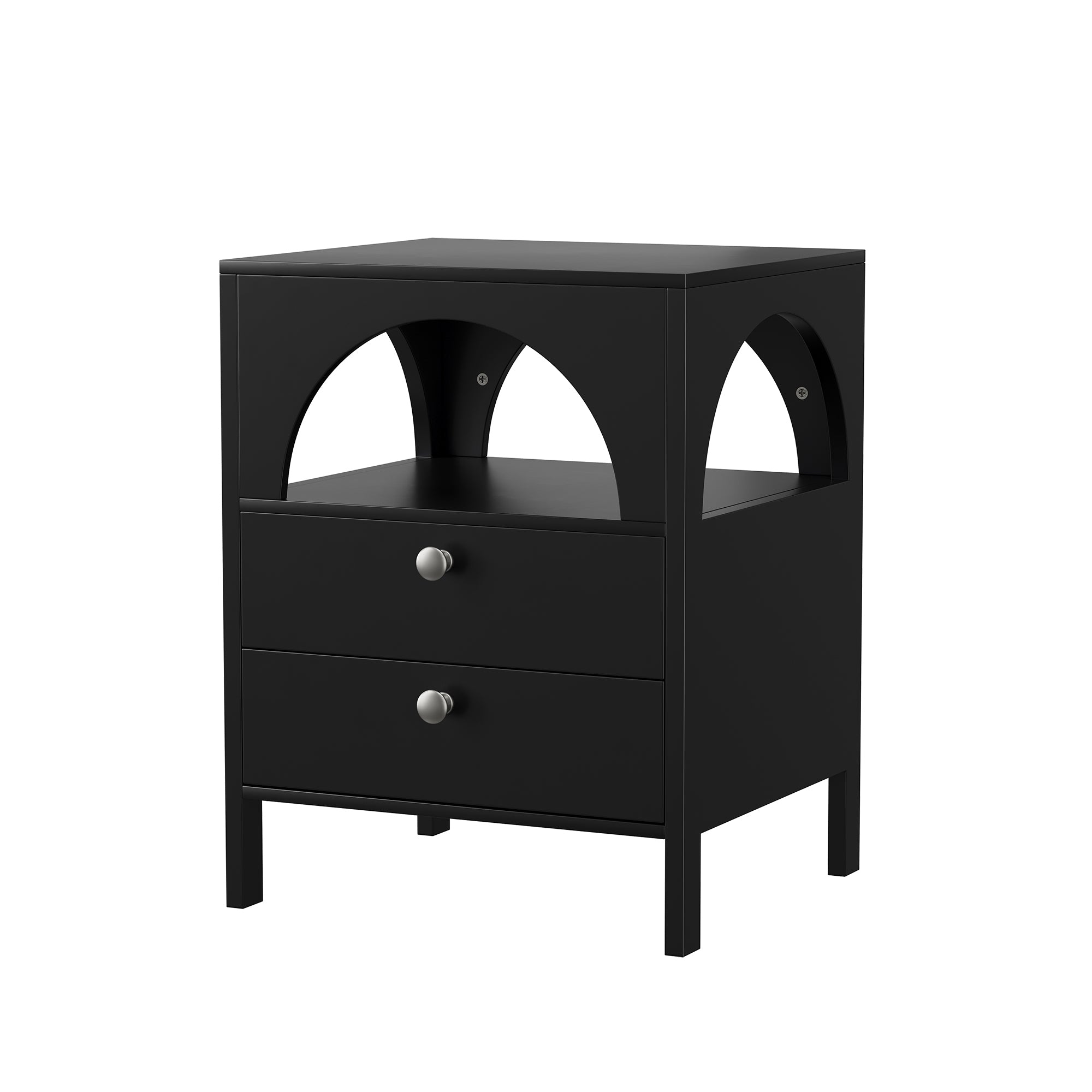 Bedside Table Modern 2 Drawers 1 Open Compartment 45x40x58cm Black
