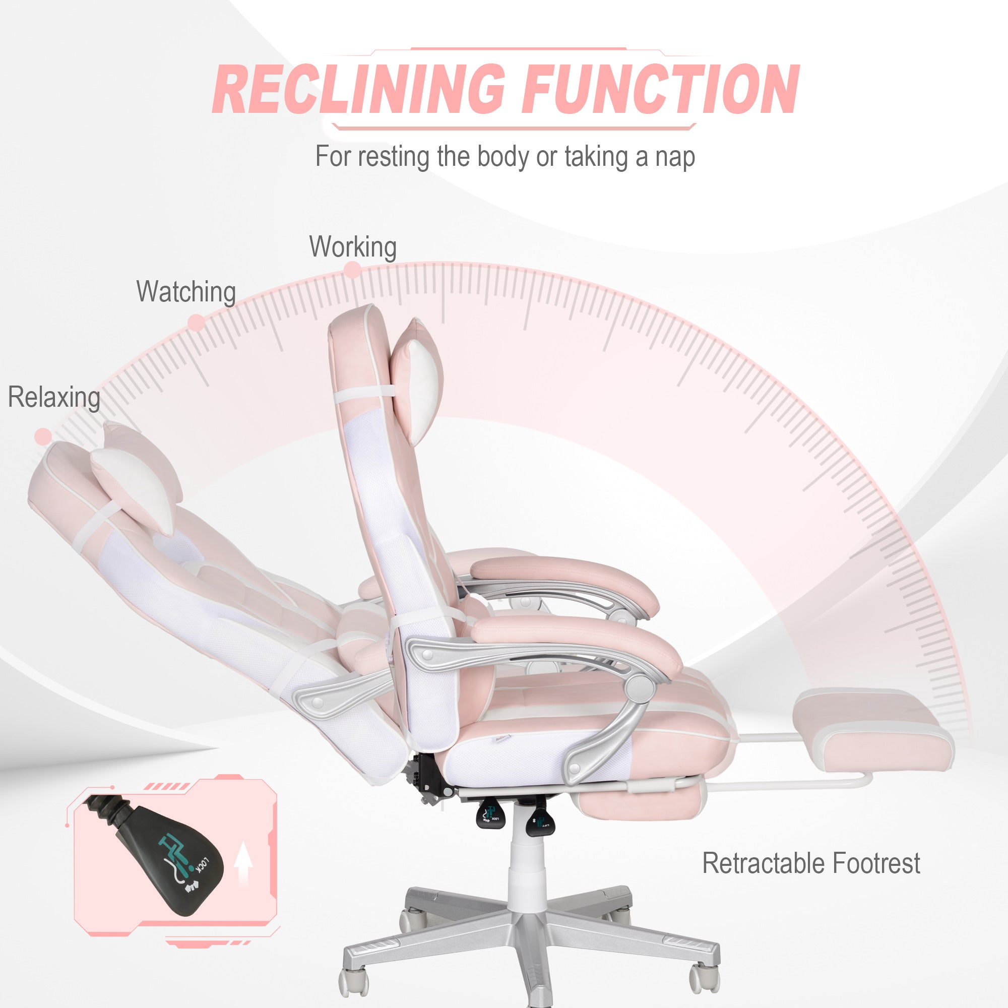 Gaming Chair Reclining with Footrest Faux Leather Pink/White