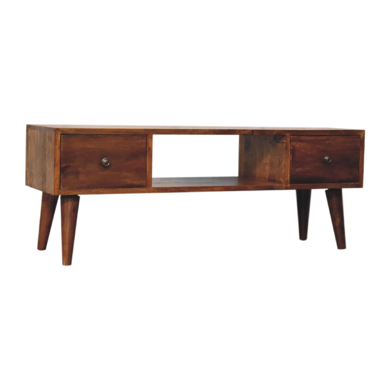 Classic Chestnut Coffee Table, 2 Drawers & Open Slot, Solid Wood Dark Brown