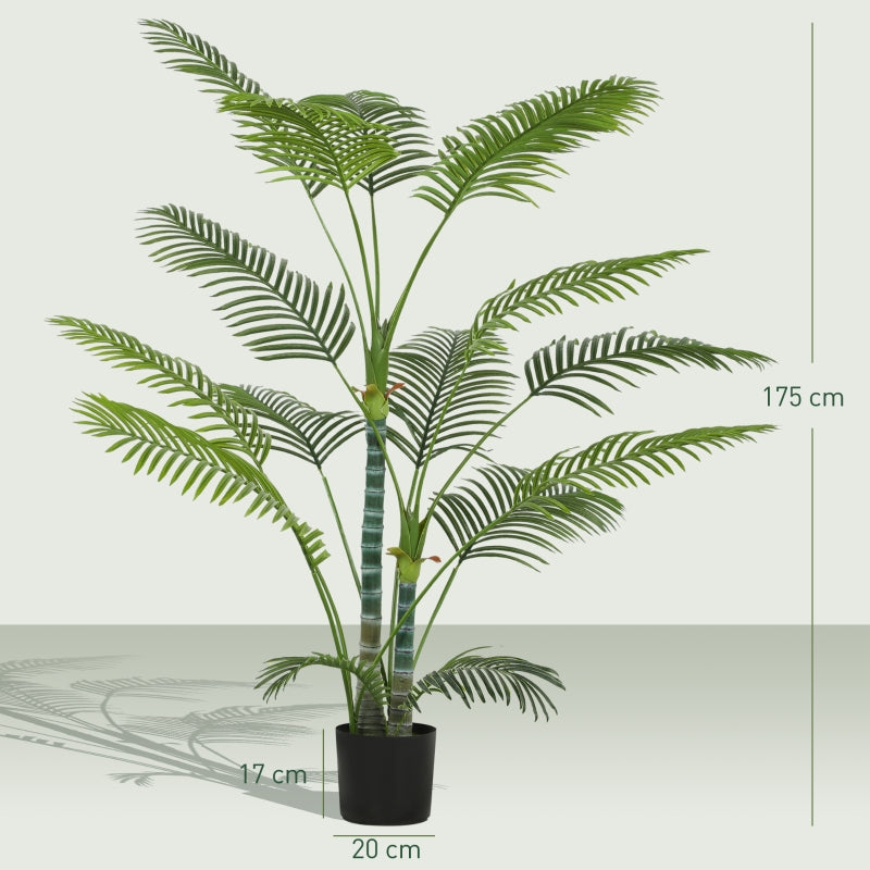 Artificial Palm Tree, 16 UV-Resistant Plastic Leaves with Pot, Green