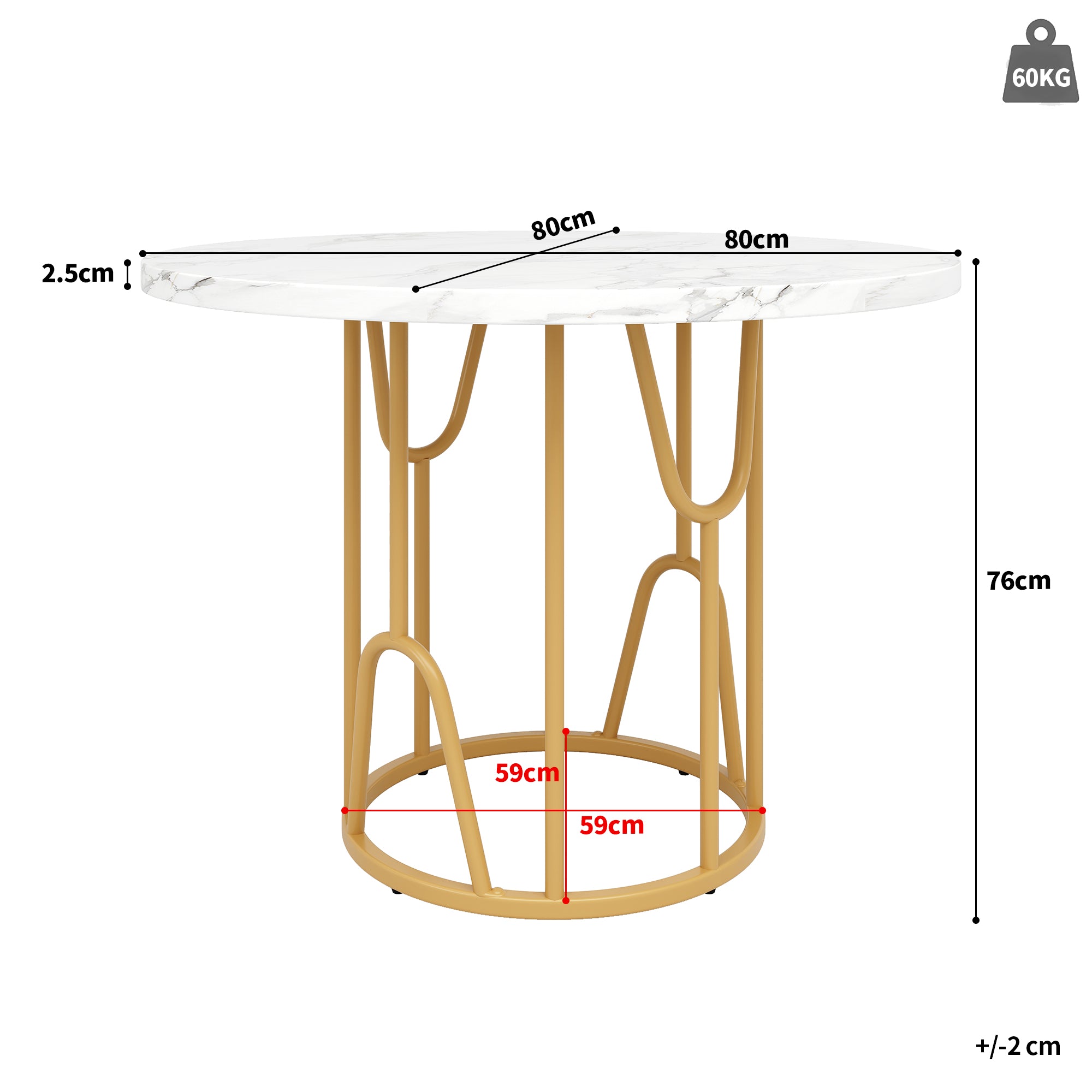 Round Dining Table 80cm 4-6 Seater Marbled MDF Gold Legs