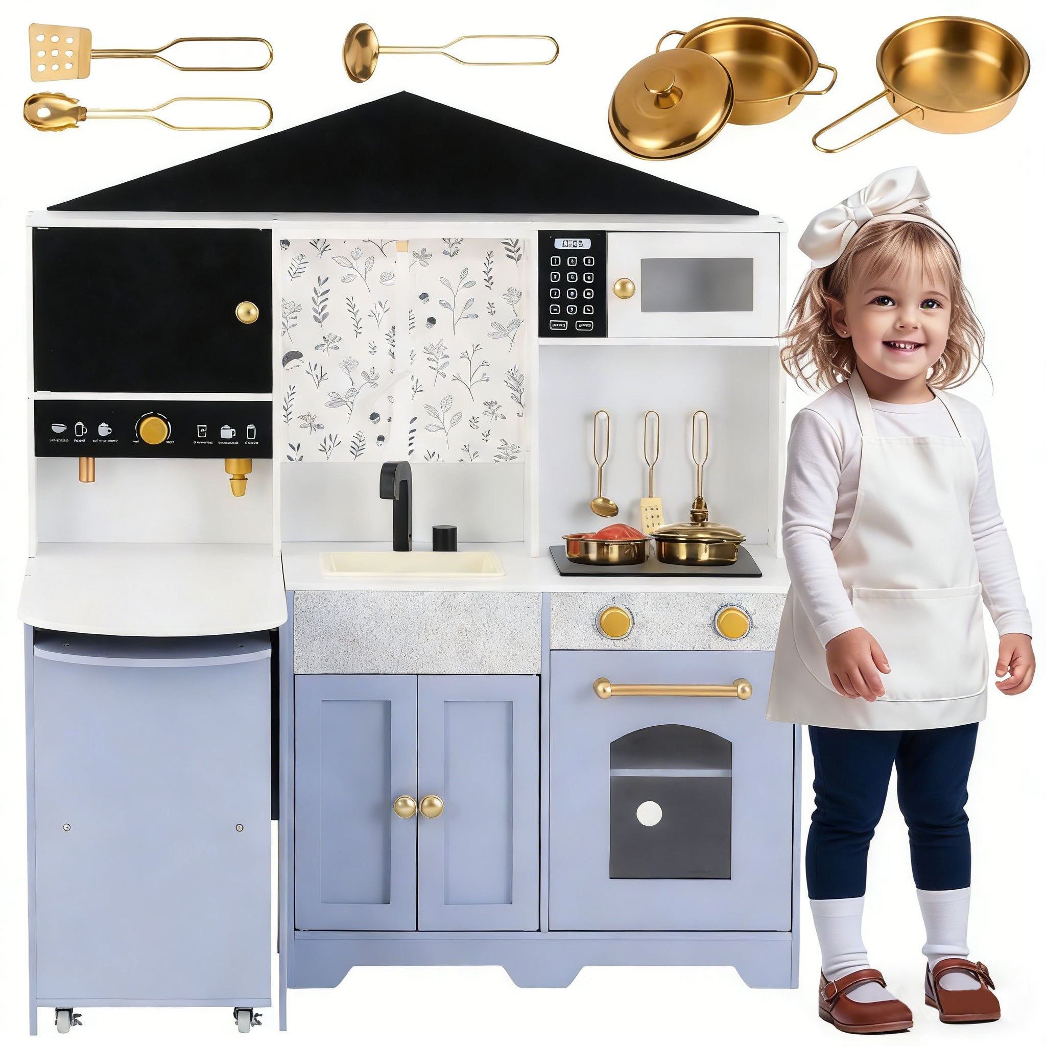 Children's Play Kitchen with Creative House Design and Accessories, White and Purple