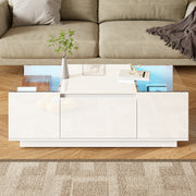 Coffee Table Modern Minimalist 105cm, Storage, LED, Glass Top, 2 Drawers