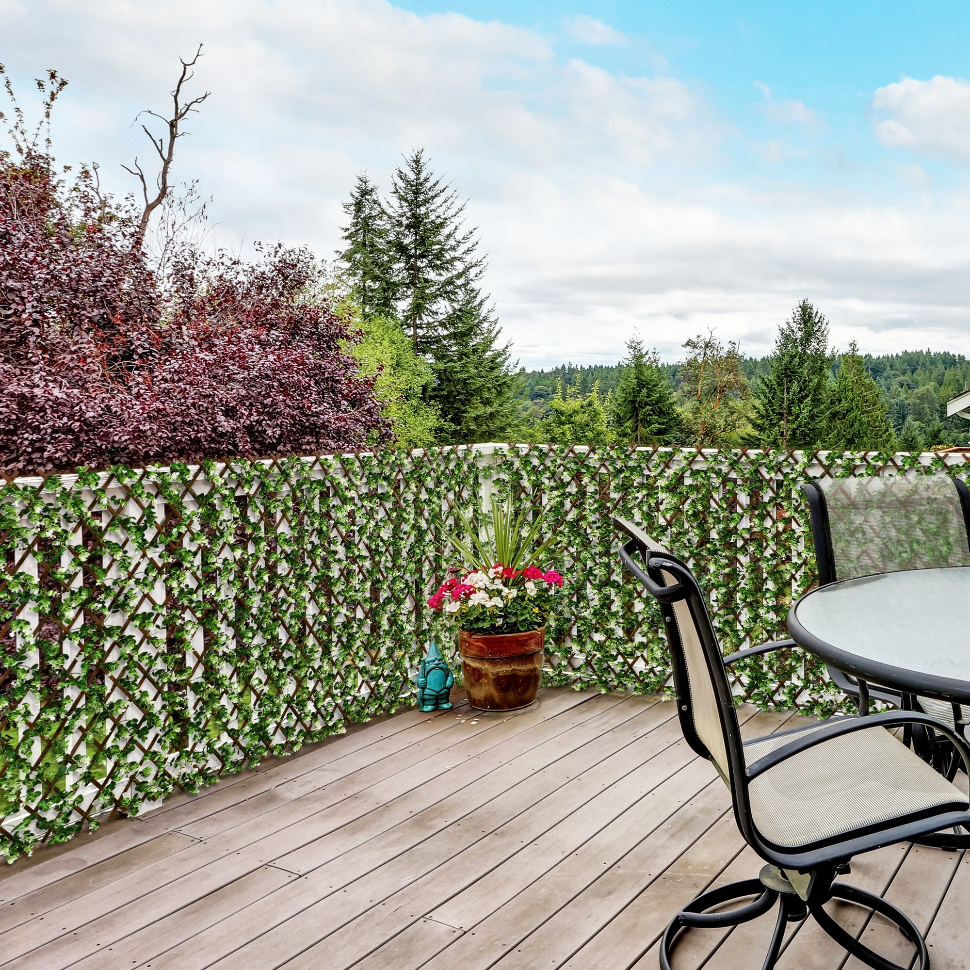 2pc Expanding Garden Trellis, 2 x 1m Faux Decorative Privacy Fence, Eucalyptus Leaves