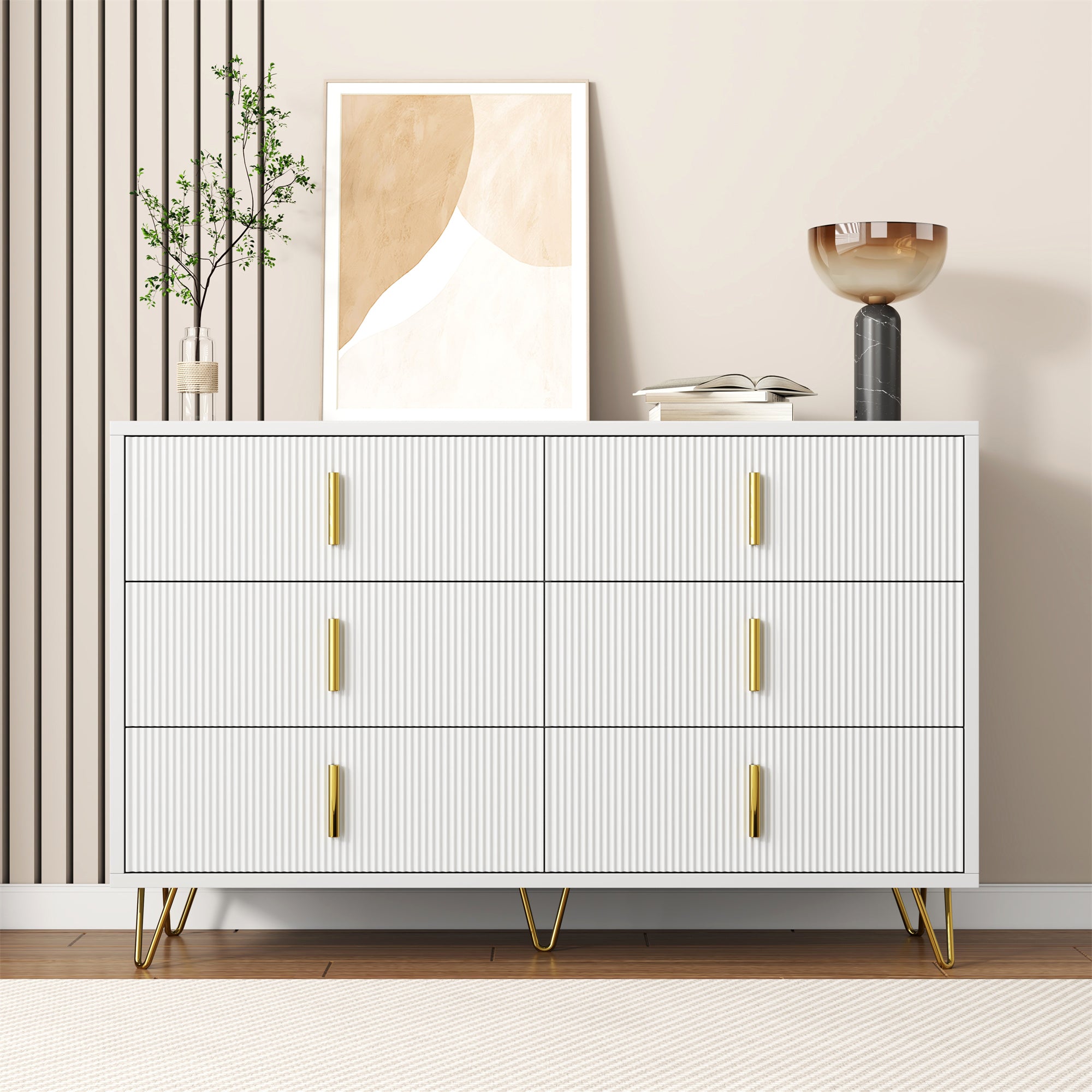 Sideboard Modern Design, Chest of Drawers Storage, Gold Handles