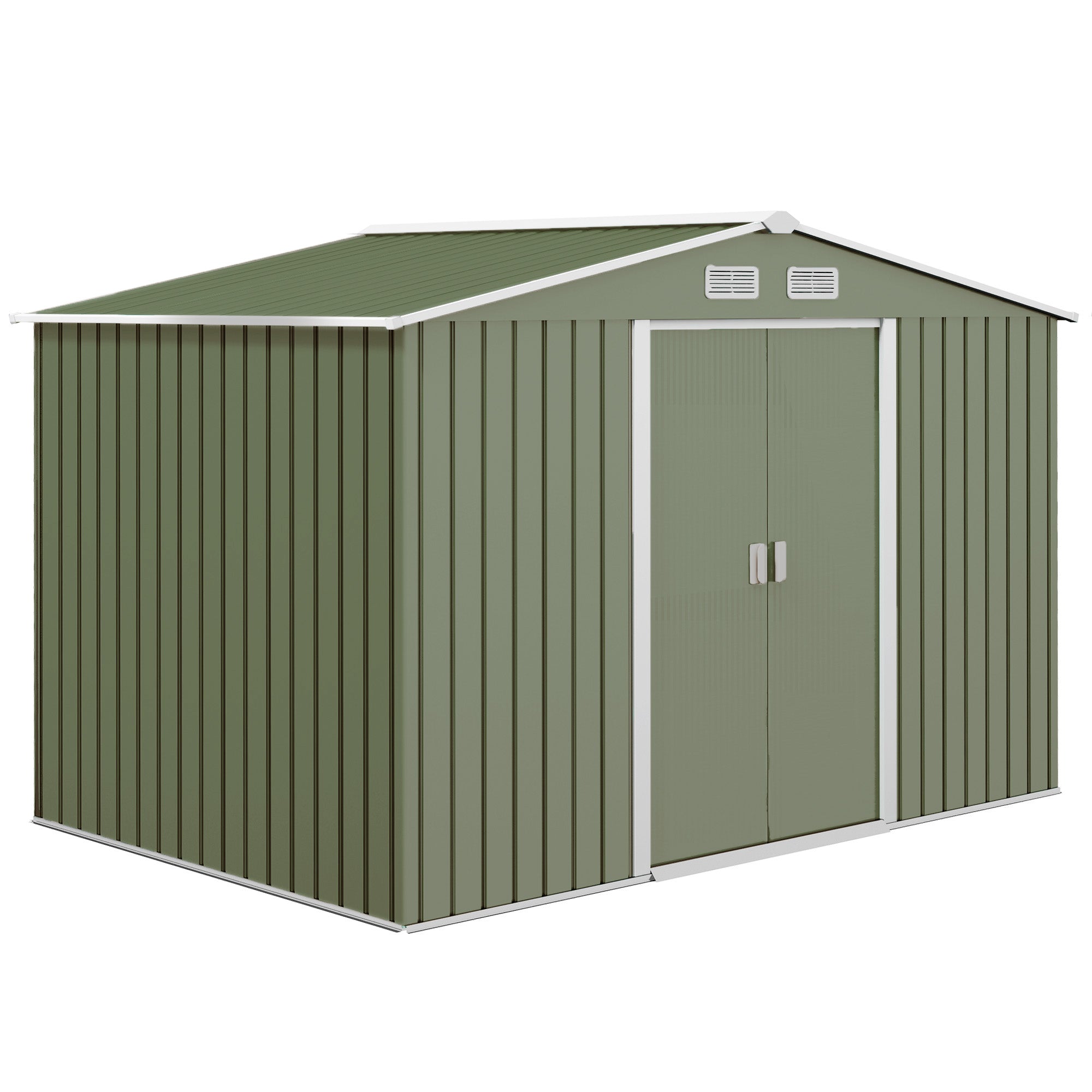 9 x 6ft Garden Shed, Outdoor Tool House Double Doors Ventilation, Light Green Metal