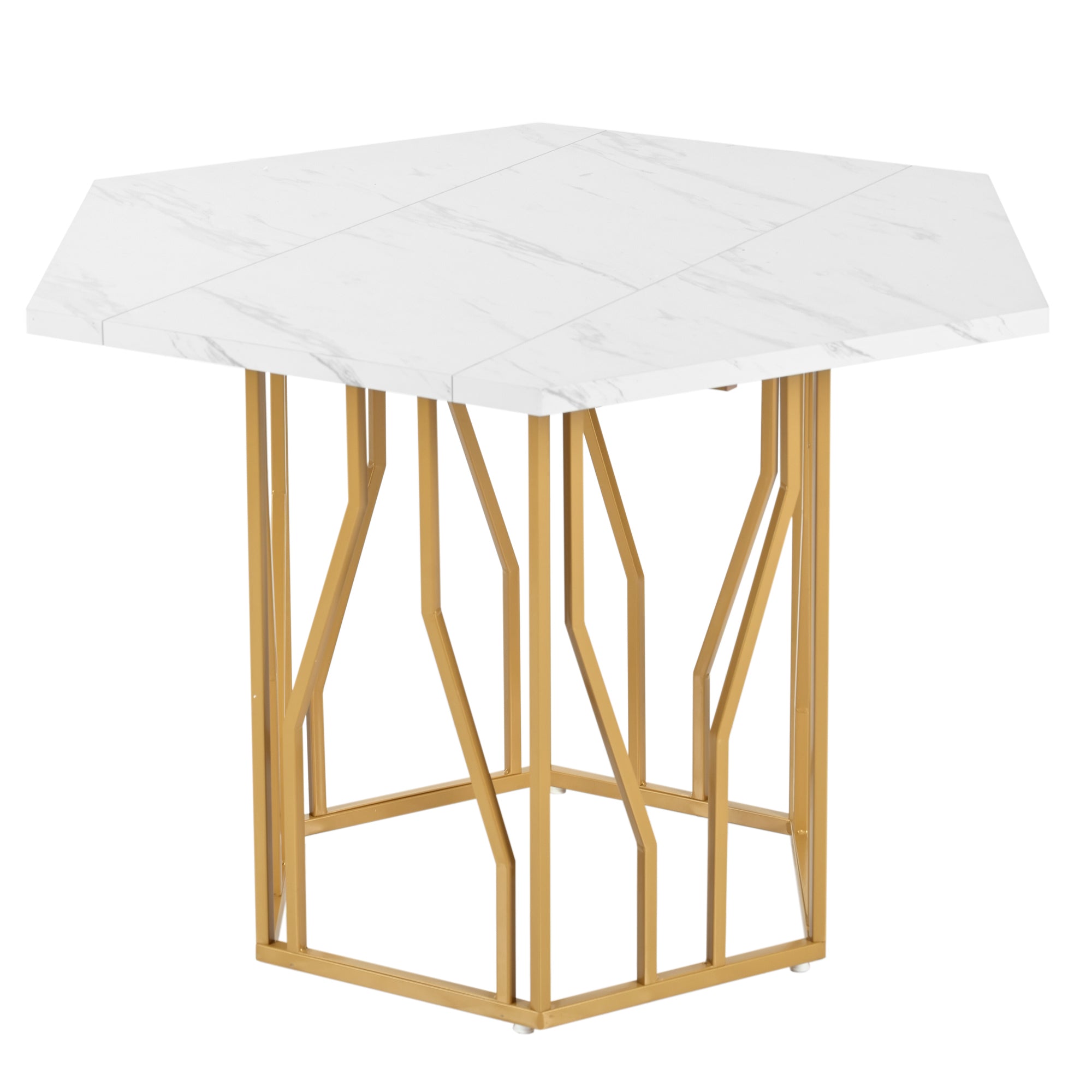 Hexagonal Marble Dining Table Modern Metal Branch Base Coffee Table Gold