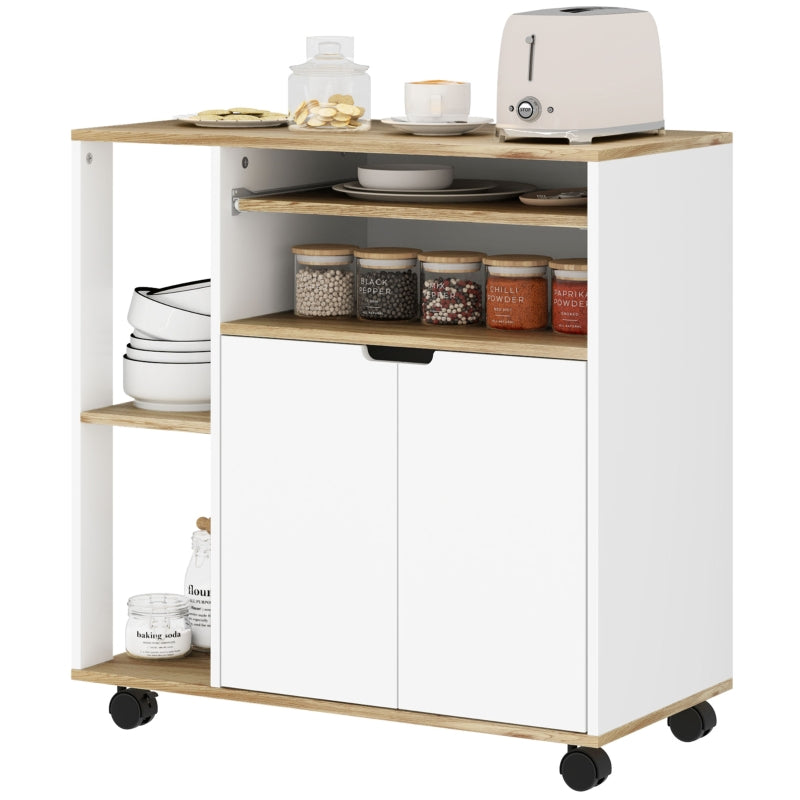 Rolling Kitchen Cart, Storage Cabinet Adjustable Shelves, White