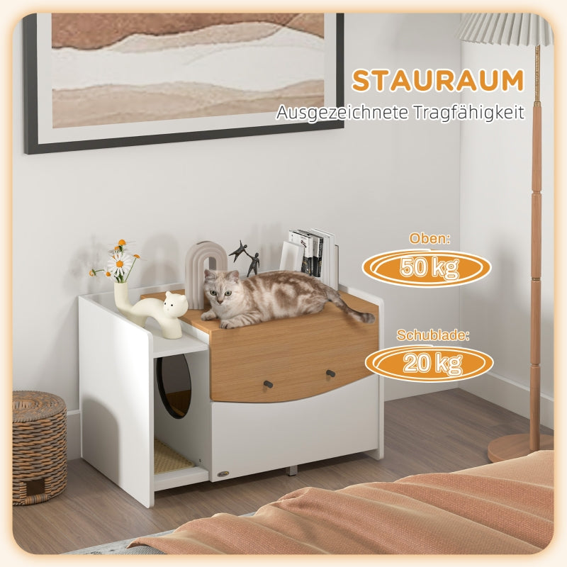 Cat Litter Box, Extendable Cabinet, Oak/White