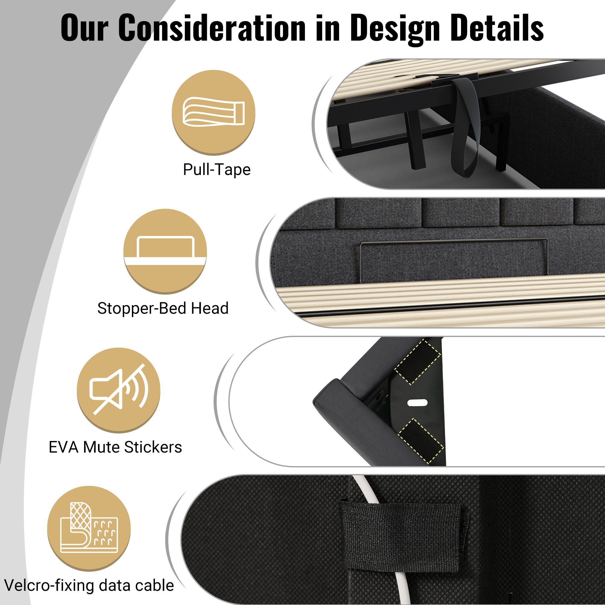 Upholstered Bed 160×200, Double Storage with App Control LED & USB-C, Linen Grey