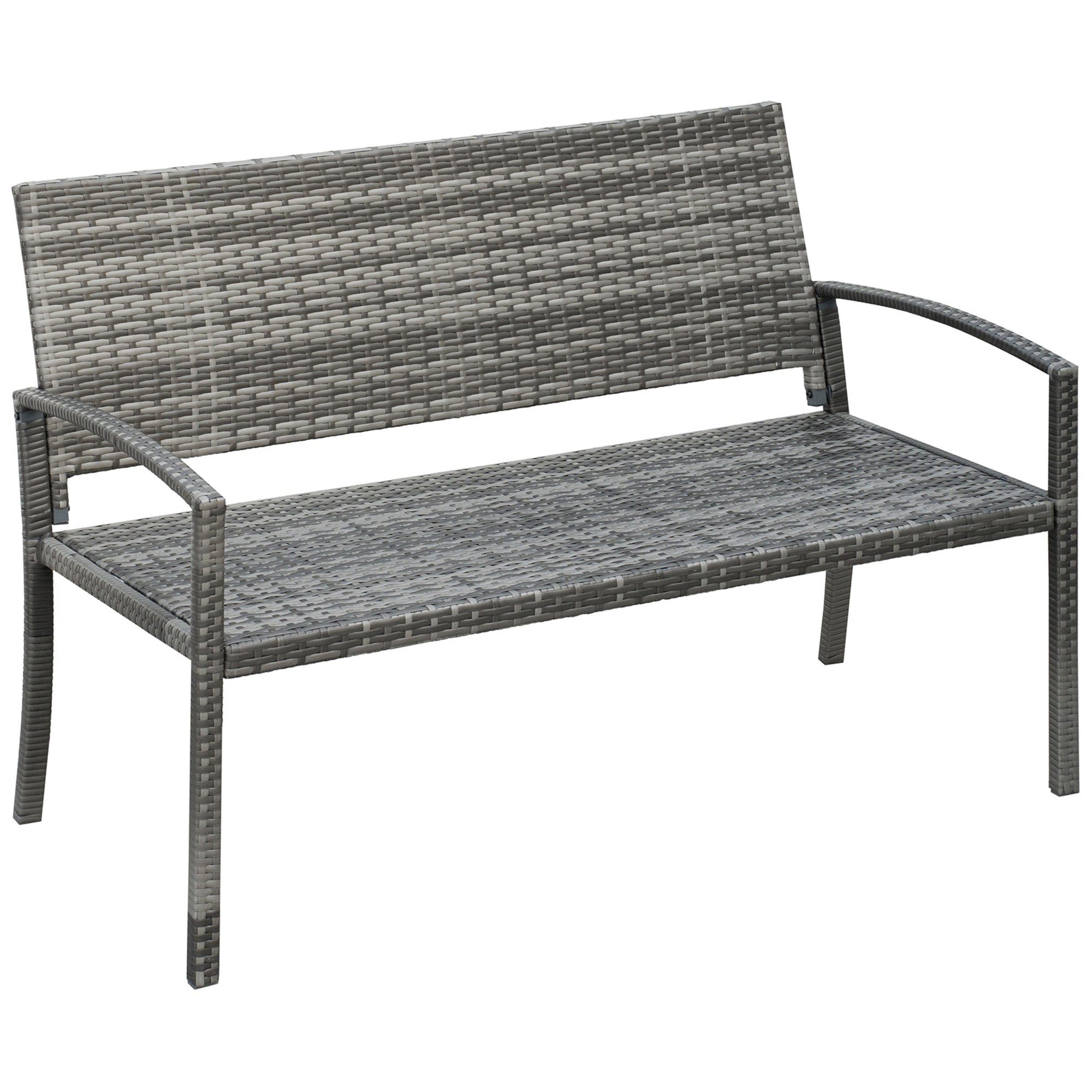 Garden Bench, Rattan Look 2-Seater Steel Frame 320kg Capacity, Grey