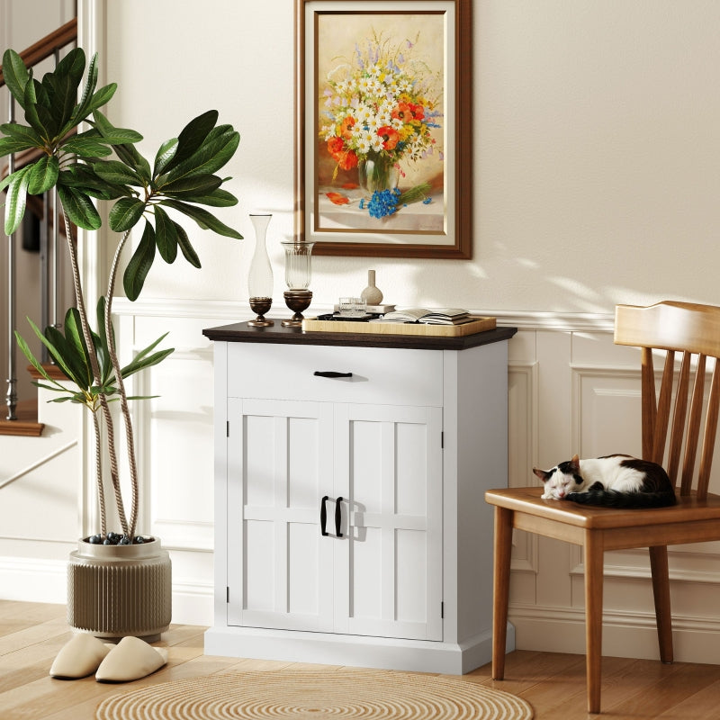 Farmhouse Sideboard, 3cm Thick Top 2 Barn Doors, White