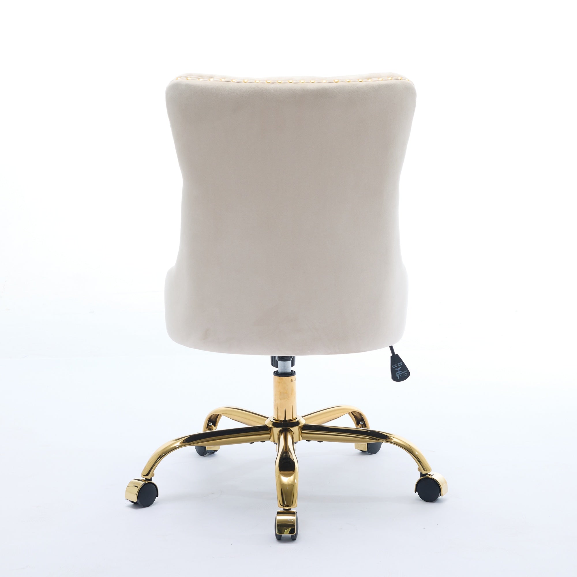Home Office Chair Tufted Adjustable Swivel Golden Base - Beige Velvet