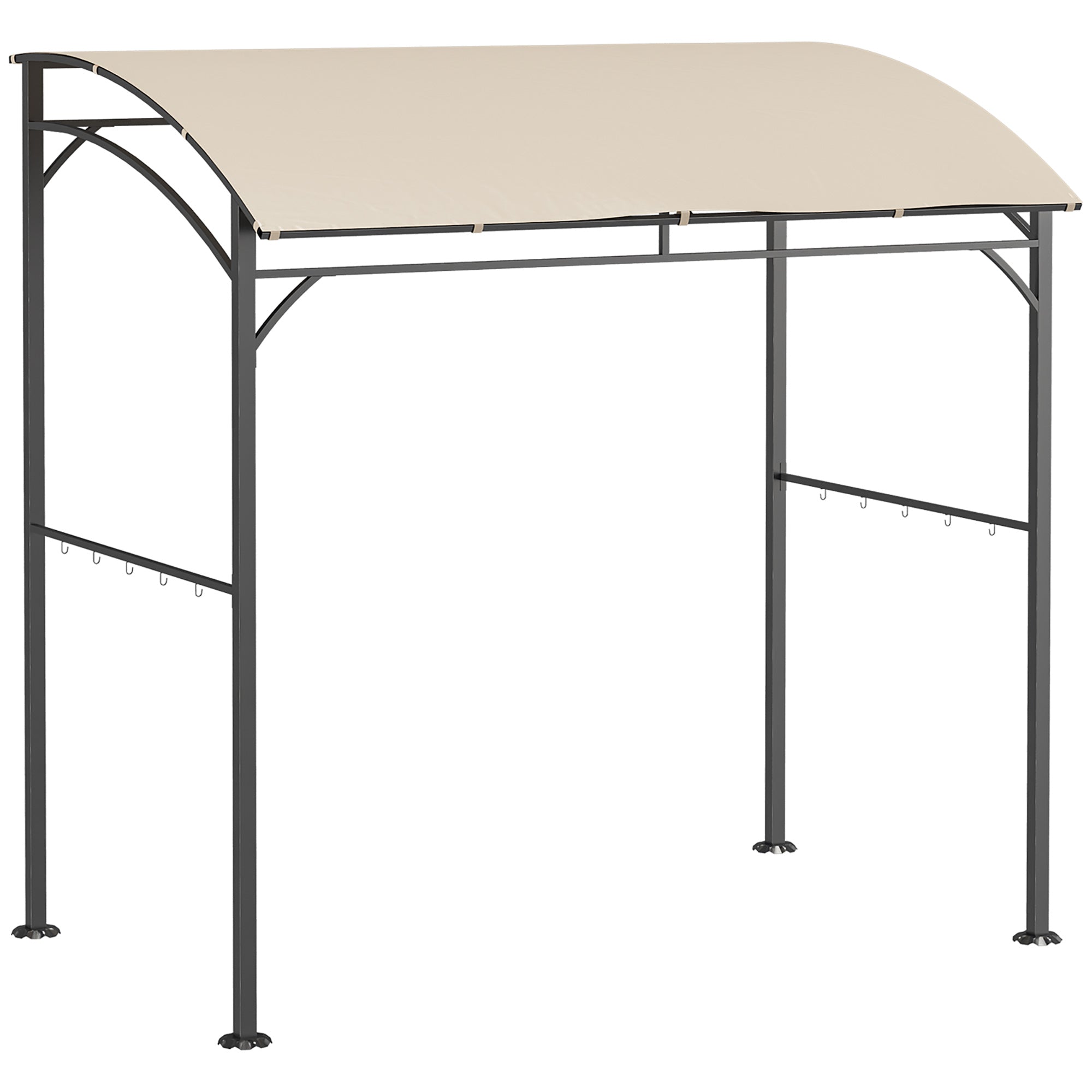 BBQ Grill Gazebo Tent 2.2 x 1.5 m, Metal Frame Curved Canopy 10 Hooks, Beige