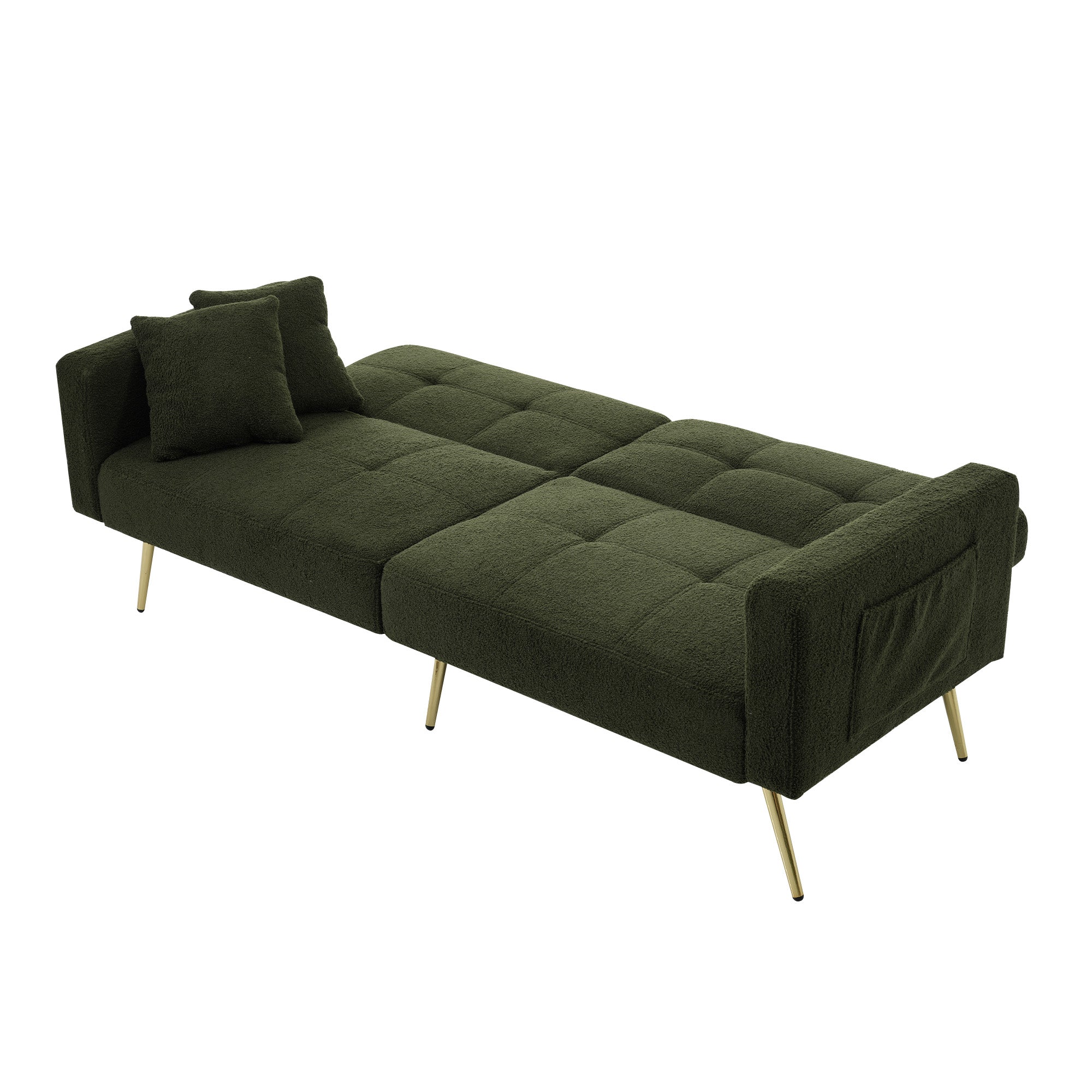 Sofa Bed Adjustable Angle, Gold Legs, Storage Pockets and Cushions