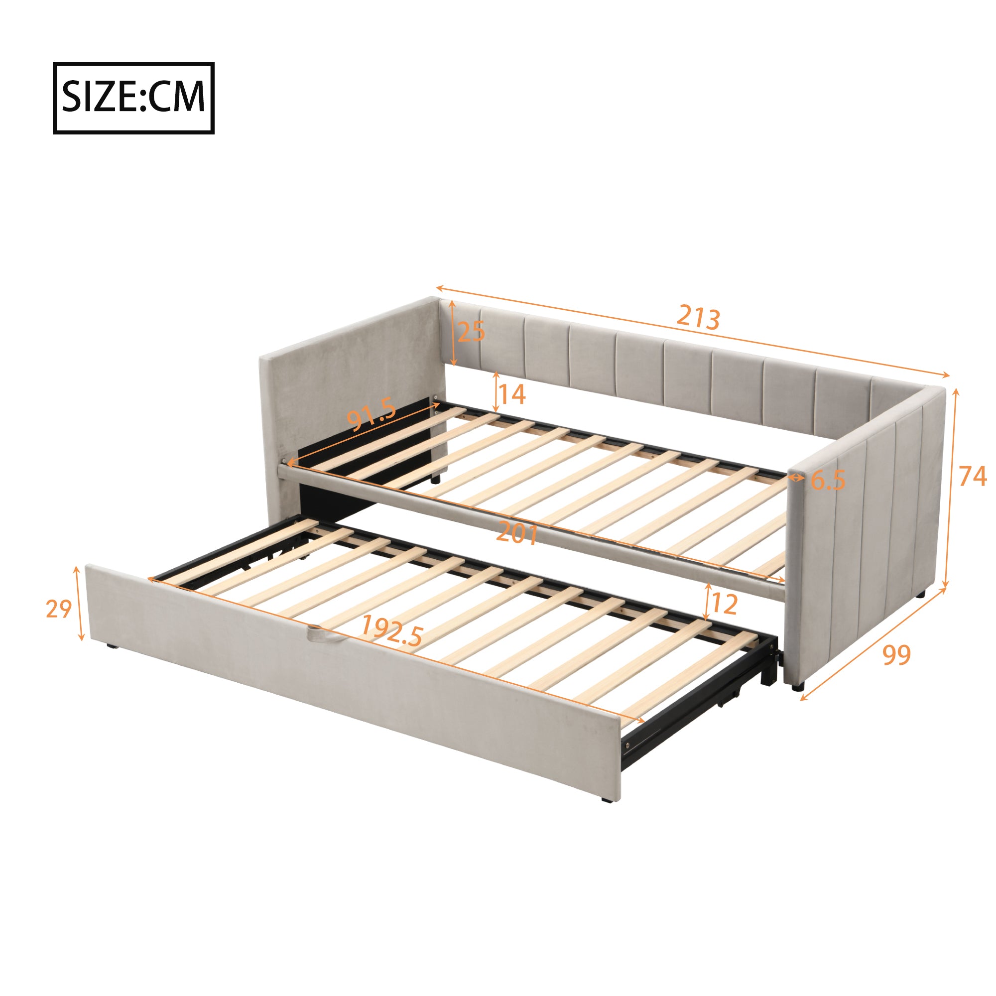 Upholstered Bed, Pull-Out Sofa Bed 90/180*200 cm with Slatted Frames, Skin-Friendly Velvet Fabric, Gray