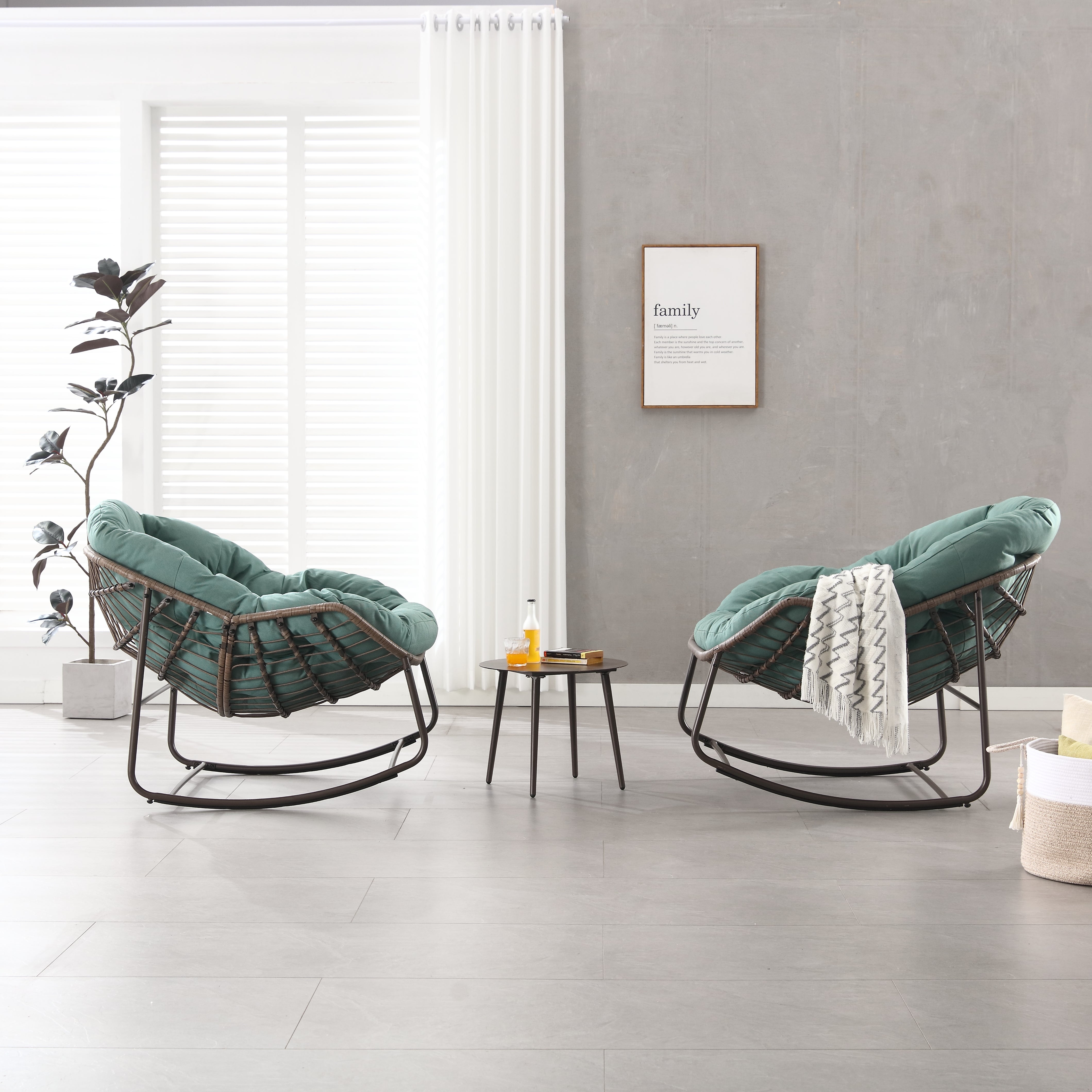 Outdoor Rocking Chair, Patio Oversized Wicker Egg, Light Green