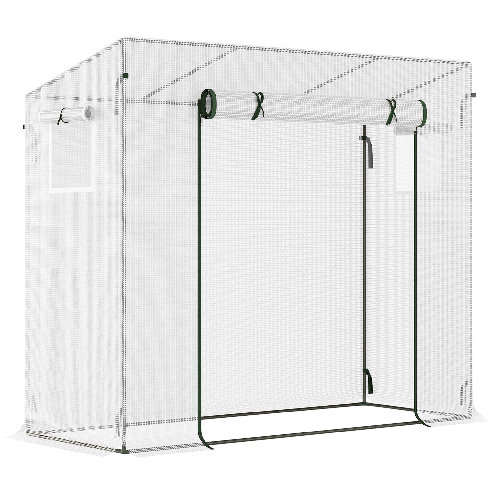 Small Walk-in Garden Greenhouse with Steel Frame, Roll-up Door and Windows, White