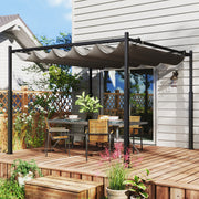 Metal Pergola with Retractable Roof, Magnetic Fixture, Sun Shade Canopy, Grey