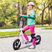 Kids Kick Scooter, 12-inch Wheels, Handbrake & Kickstand, Steel, Pink