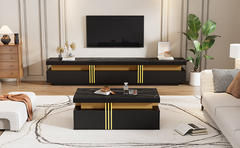 TV Wall Combination, Multifunctional Cabinet with Coffee Table, Black