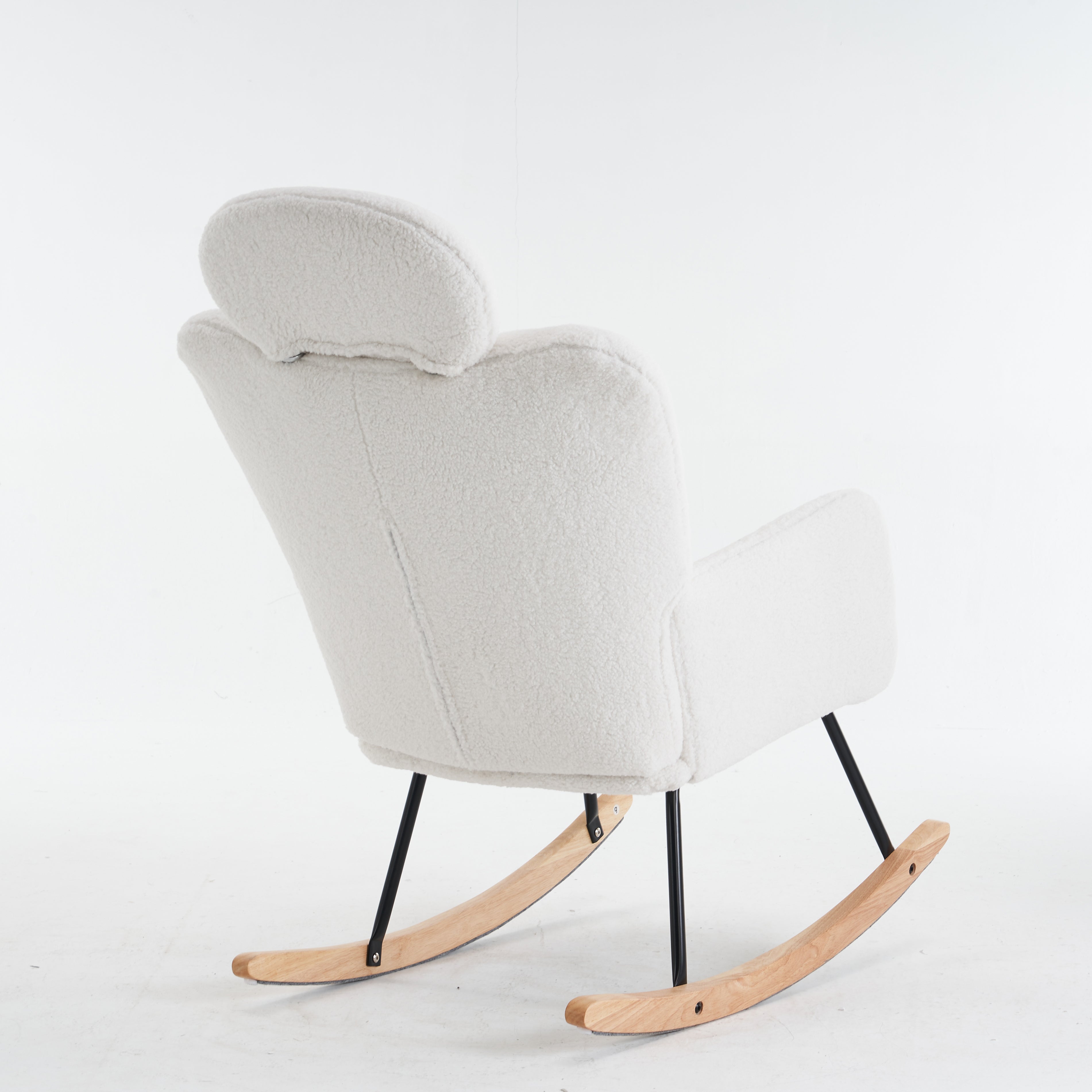Soft Teddy Rocking Chair with Padded Seat, Tufted Upholstered - Ivory White
