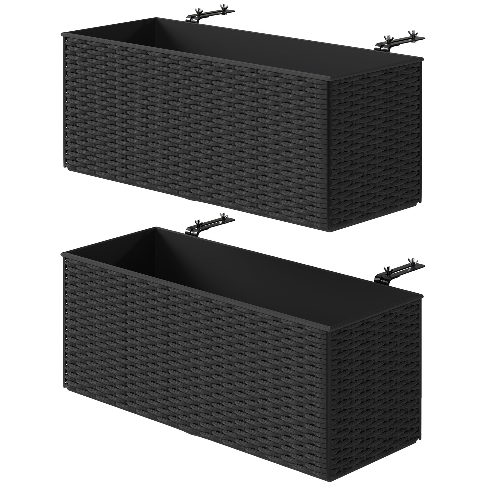 Set of Two Planters with Rattan-Effect Finish - Black