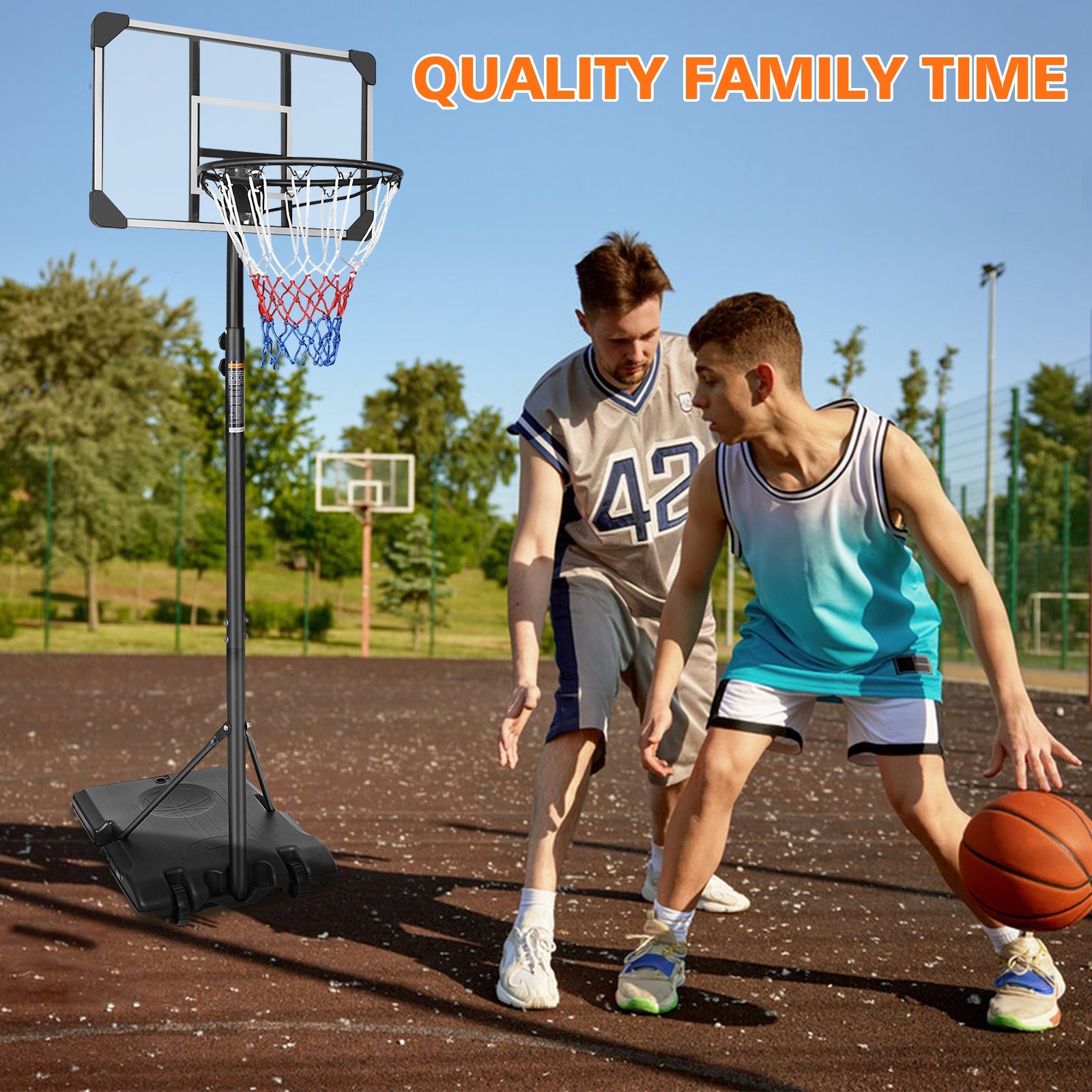 Portable Basketball Hoop, Adjustable Height for Kids & Adults, Shatterproof Backboard & Wheels