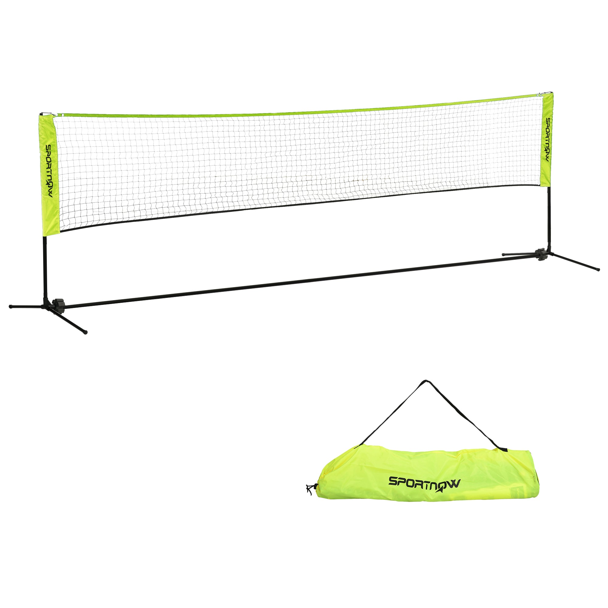 Badminton Net Set, Foldable Height Adjustable with Carrying Bag, Metal Polyester Green
