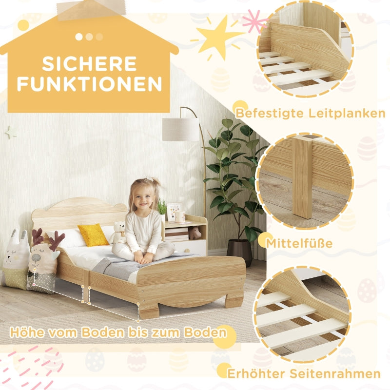 AIYAPLAY children's bed 143.5 x 80 cm house bed with fall protection, 80 kg load capacity, natural wood
