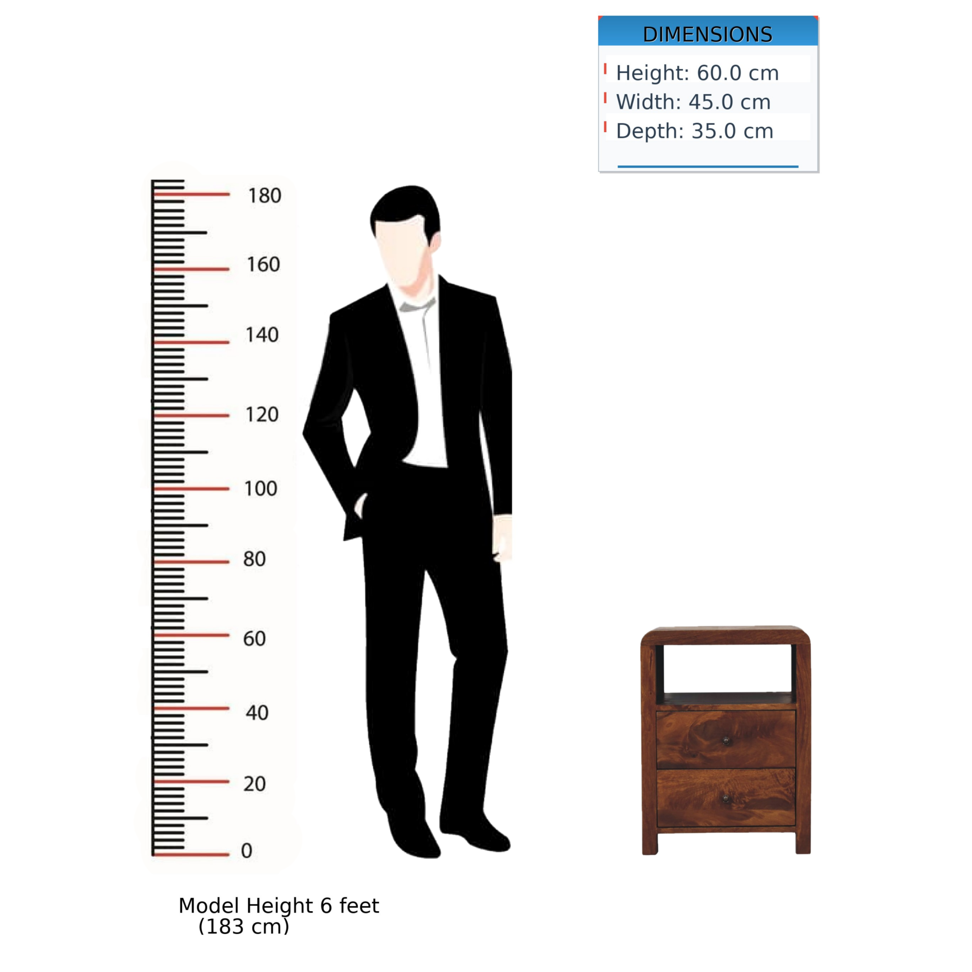 Solid Wood Aspen Bedside: 2 Drawers, 1 Open Slot - Dark Brown