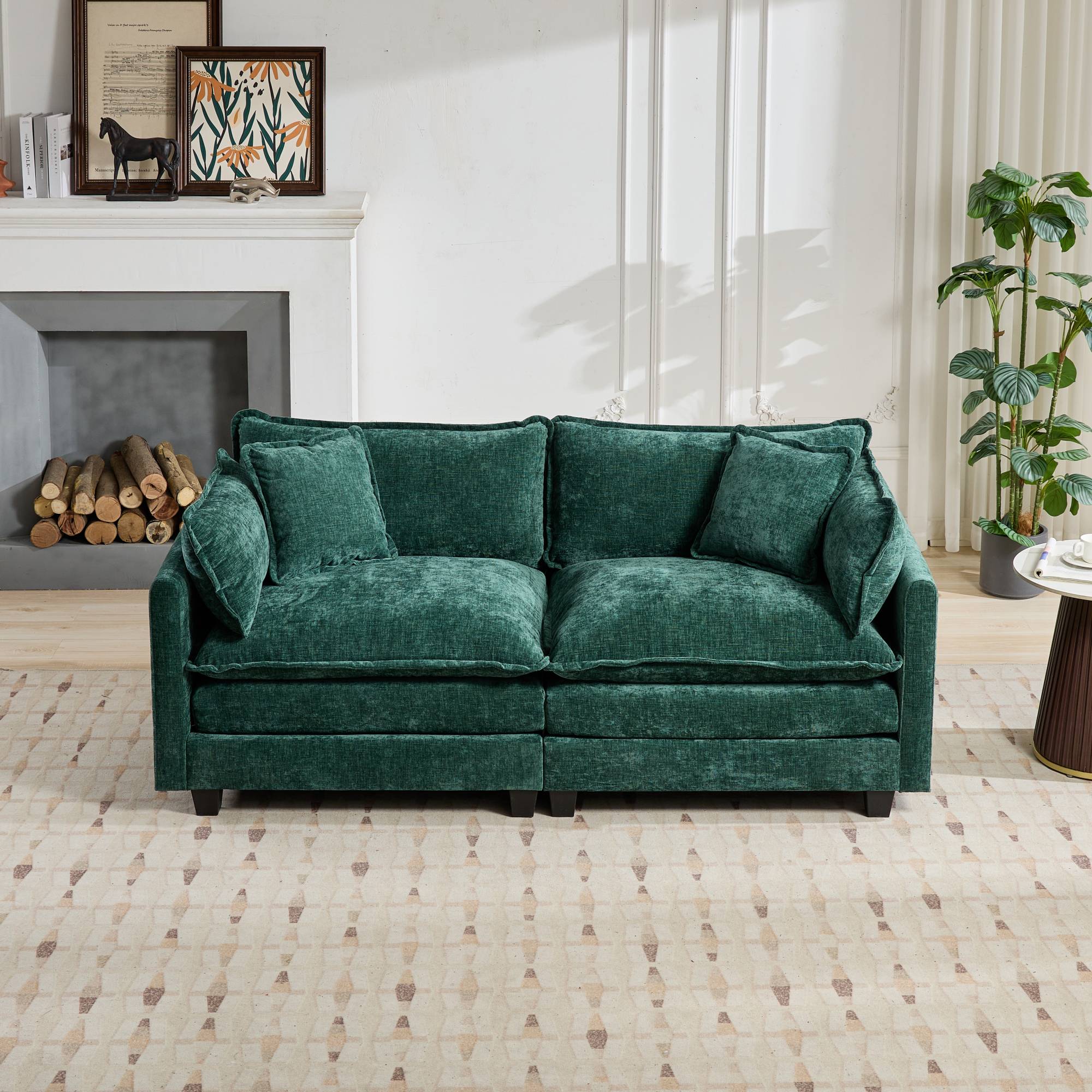 Cloud Sofa Loveseat Modern Sectional Couch Chenille Fabric, Green