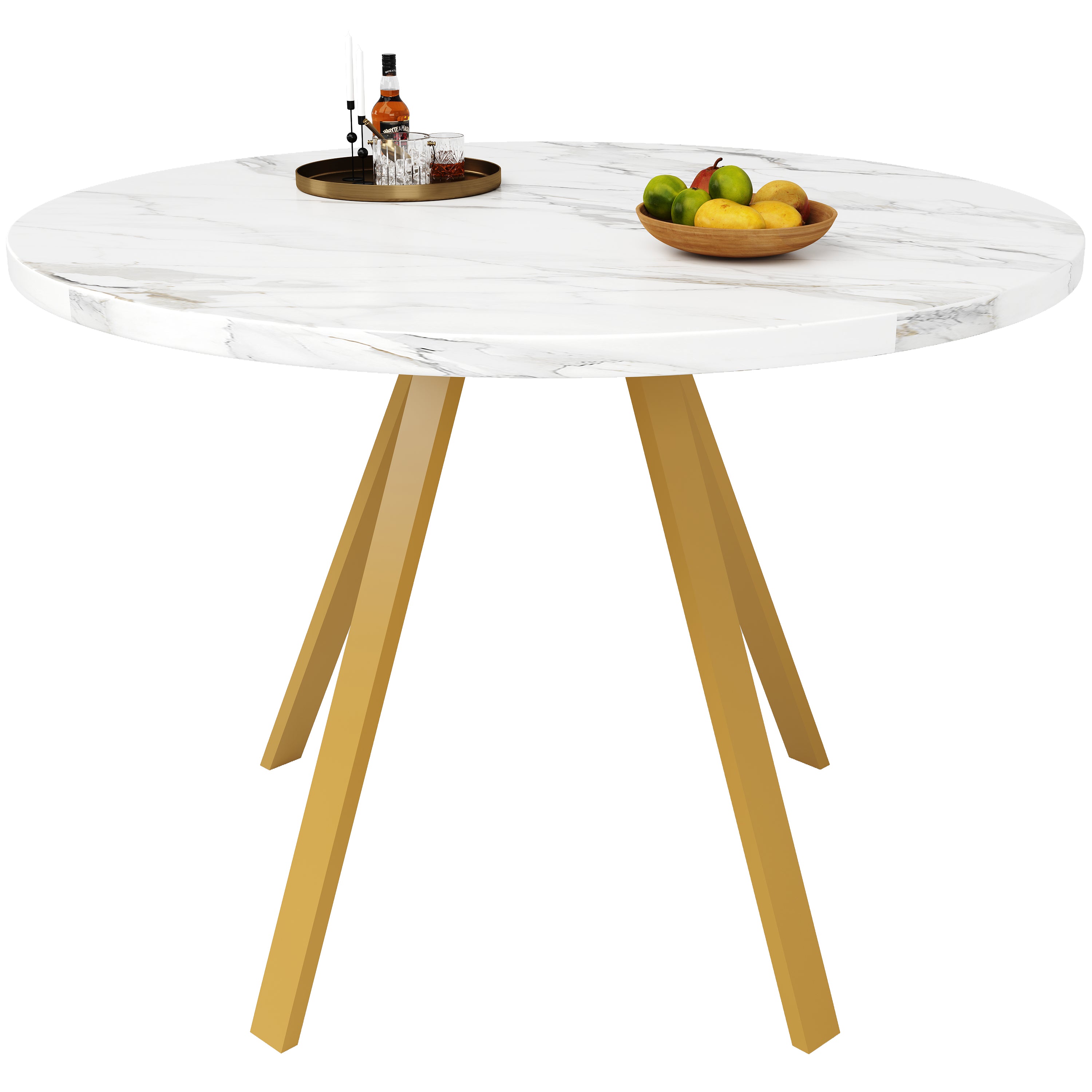 Round Dining Table 80x80x75cm 4-Seater Metal Legs - White Marble/Gold