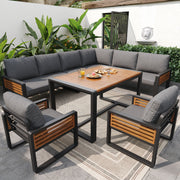Garden Lounge Set for 8 People with Solid Wood Dining Table and Cushions, Grey