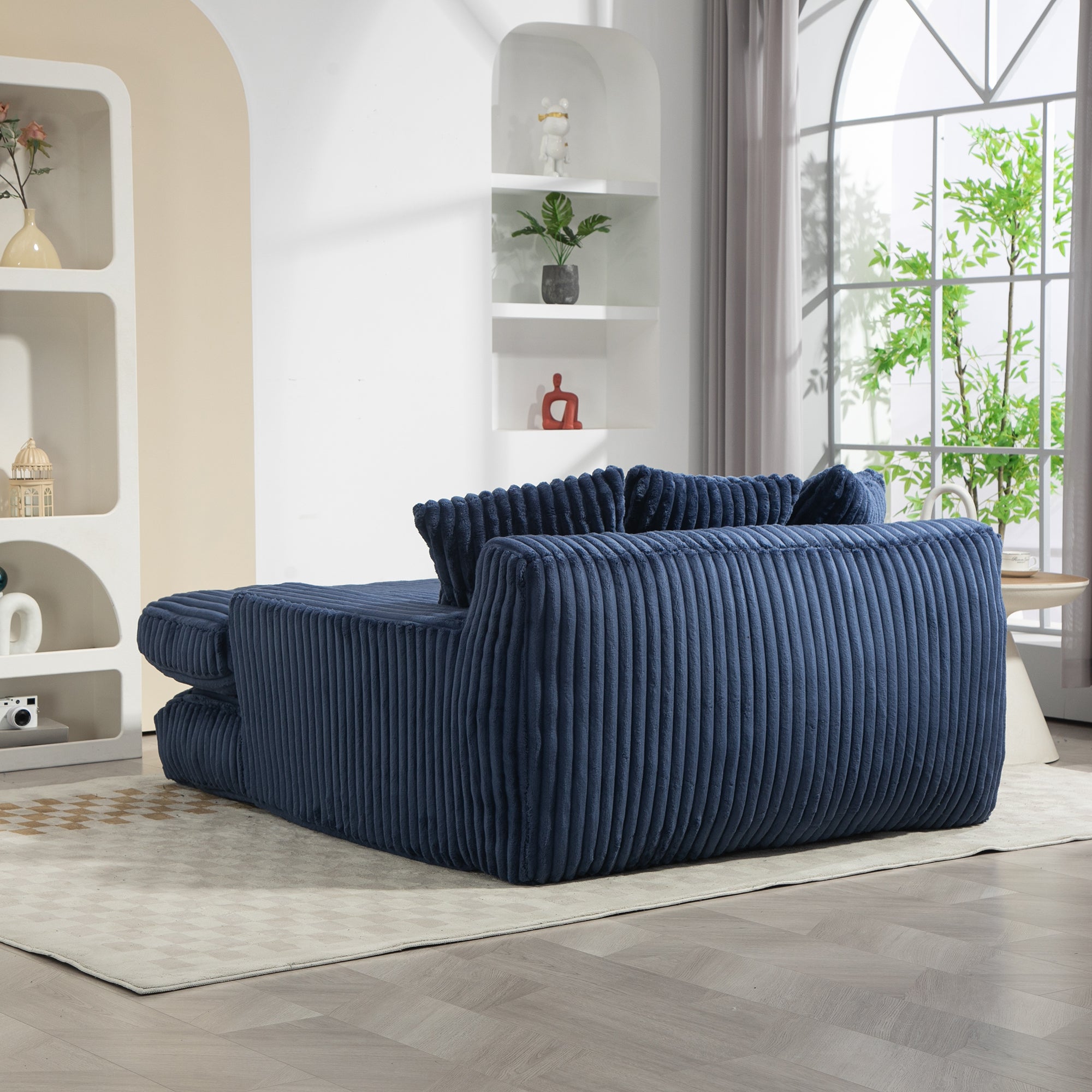 GOMYWAY Oversized Chaise Lounge Sofa Sleeper Chair with 3 Throw Pillows, Navy