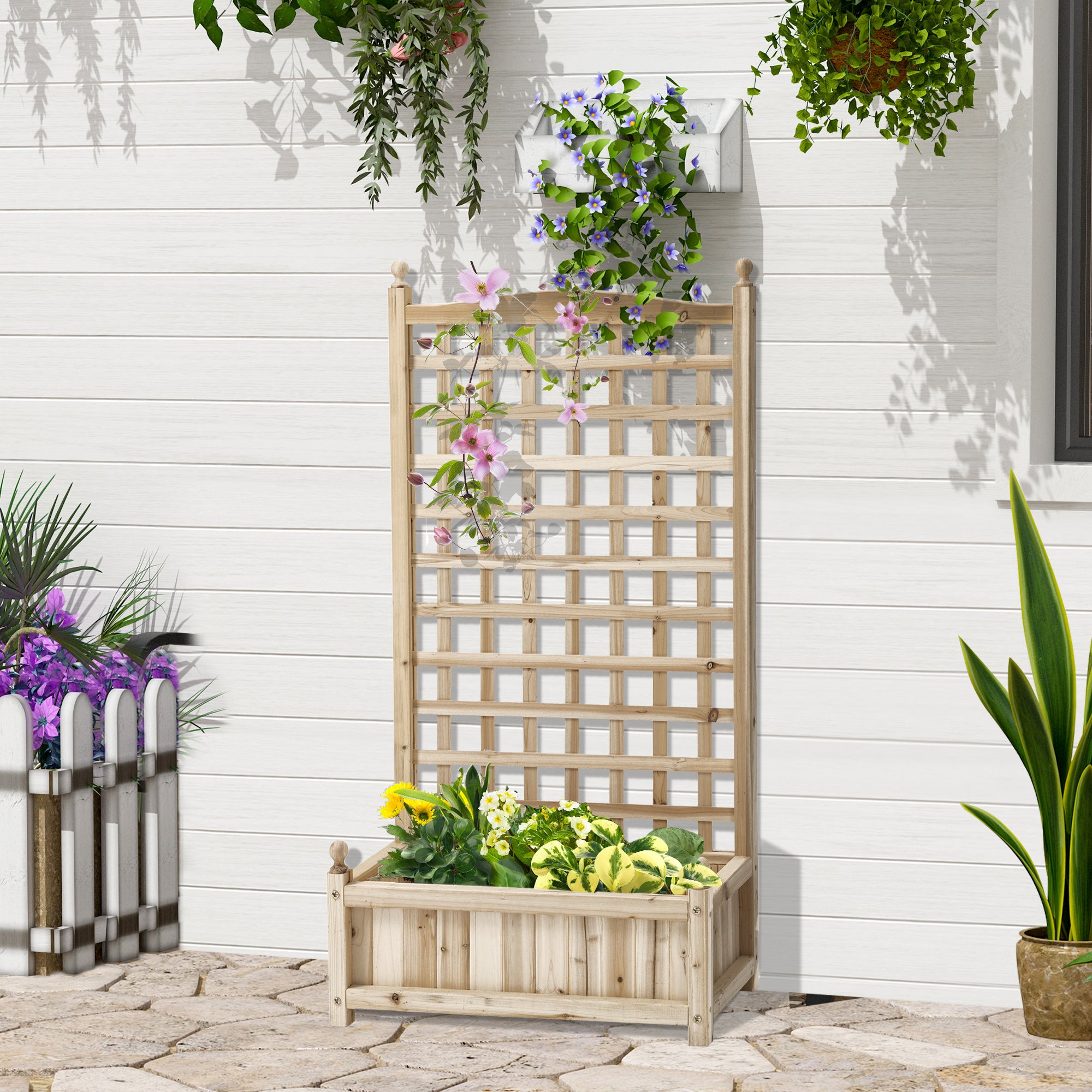 Planter Box with Trellis for Climbing Plants 64x28x120cm, Wooden