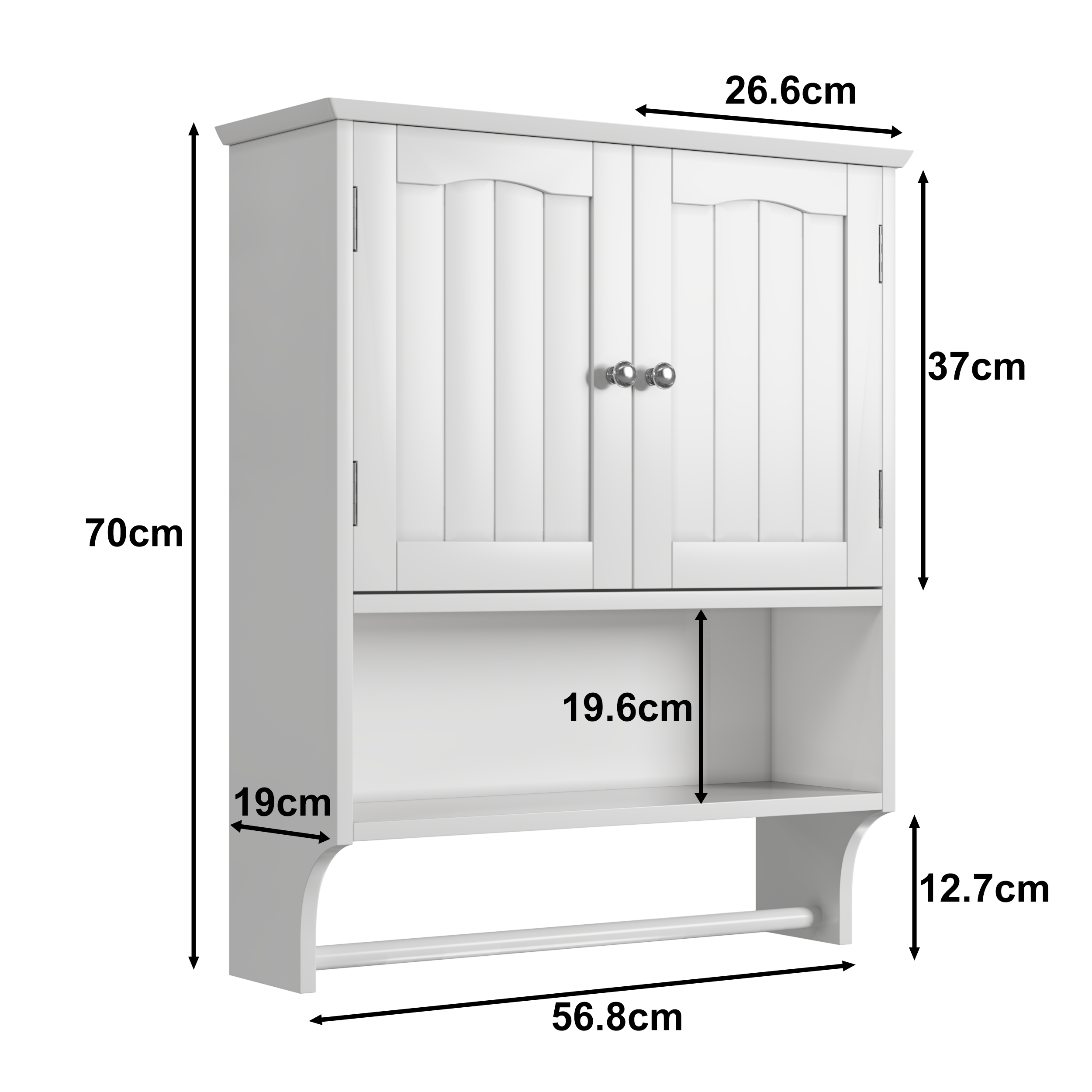 Bathroom Cabinet, Wall-Mounted Towel Rack & 2 Adjustable Shelves, White