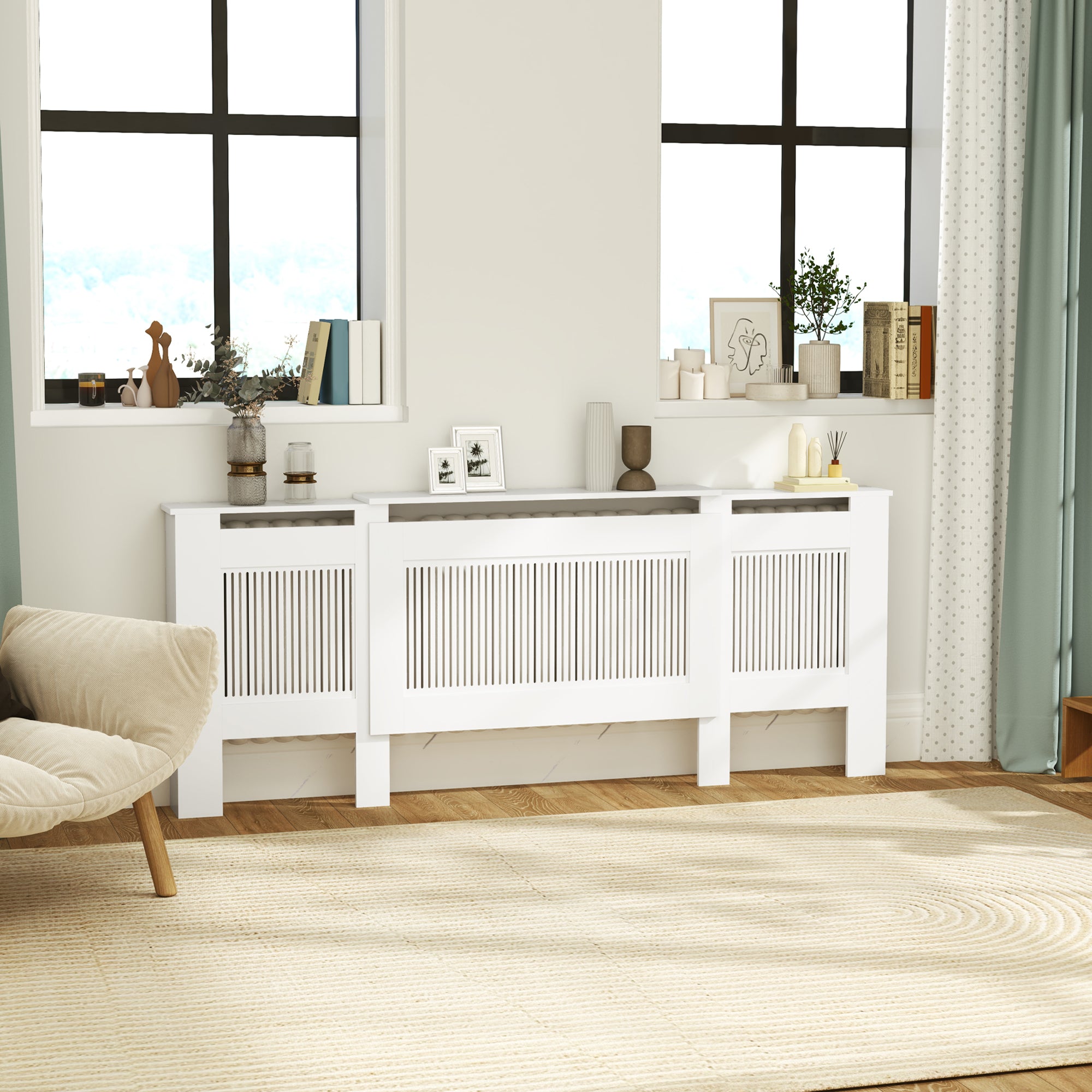 Extendable Radiator Cover with Shelf Slats 125-201 cm, White