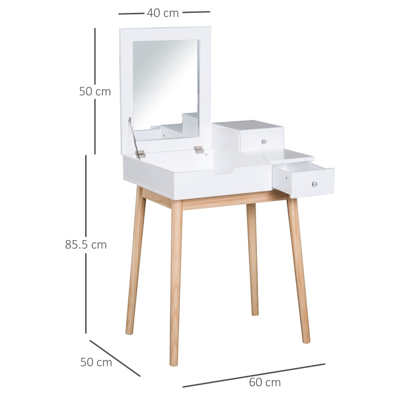 Dressing Table Flip-up Mirror Makeup Desk with 2 Drawers White