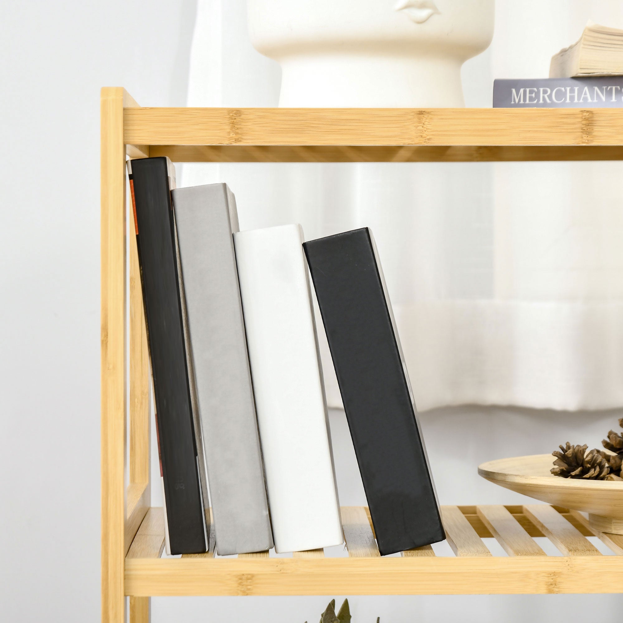 Bathroom Shelf, 3 Levels Standing Kitchen, Natural Bamboo