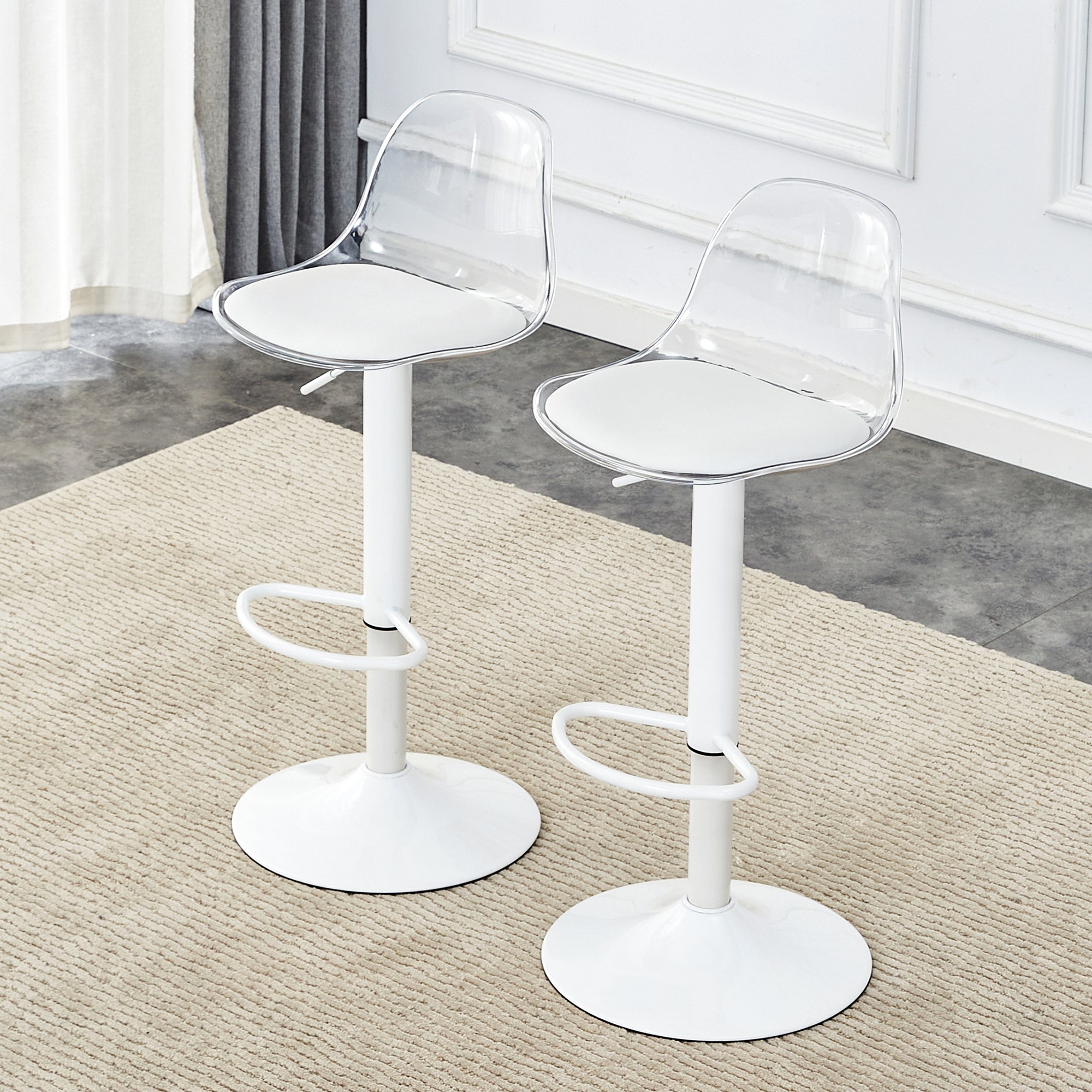 2-Pack Adjustable Beam Chair, Height Adjustable 82-104 cm, 360° Swivel, Transparent/White Metal