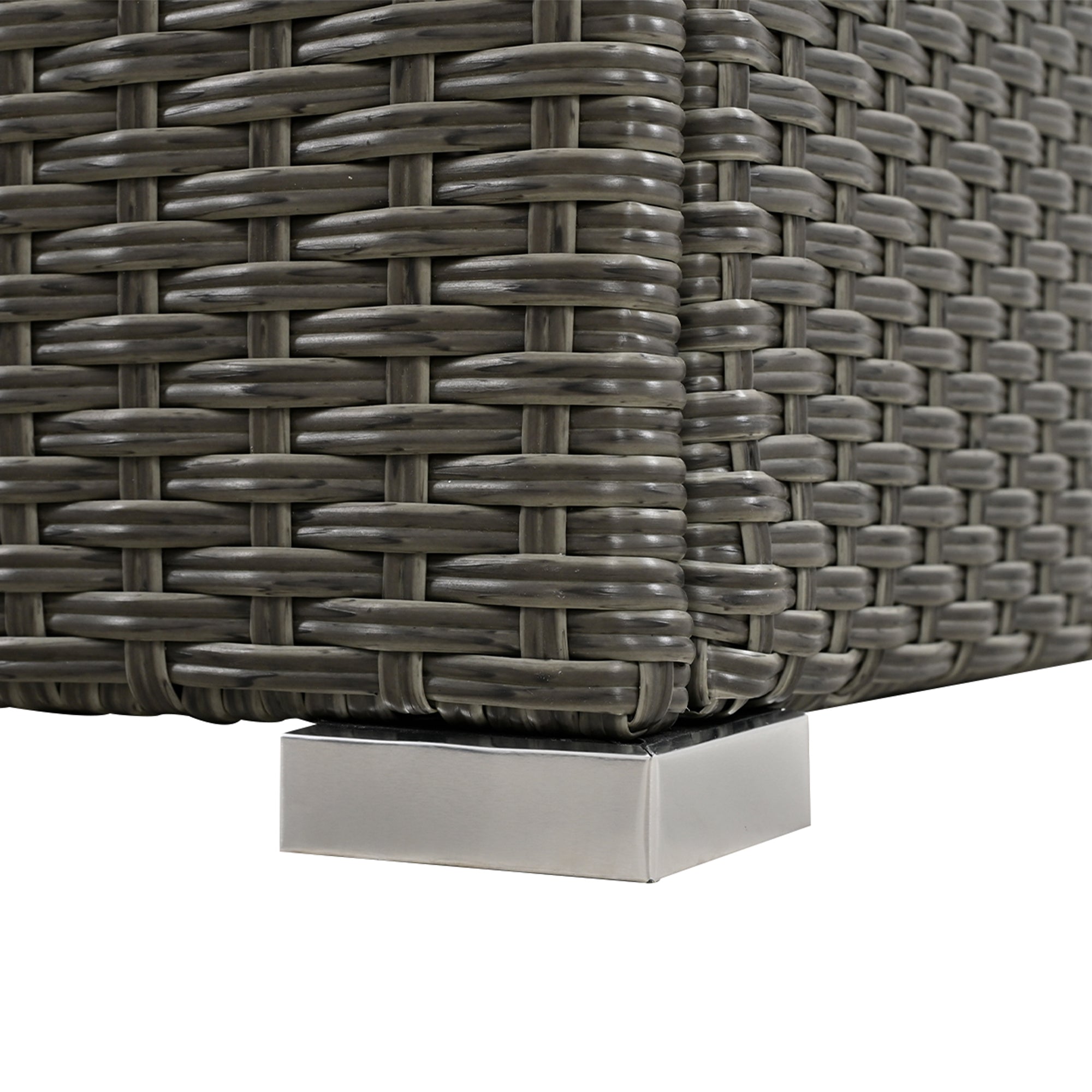 Garden Lounge Chair Set 2-Person Adjustable Back Convertible Bed - Grey Rattan