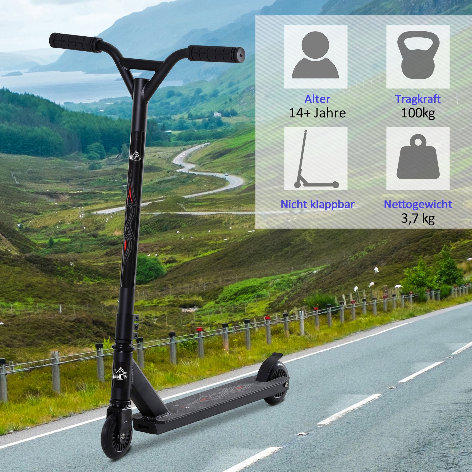 Pro Stunt Scooter, Freestyle Tretroller for Kids and Adults with 100mm Wheels, Black Aluminum