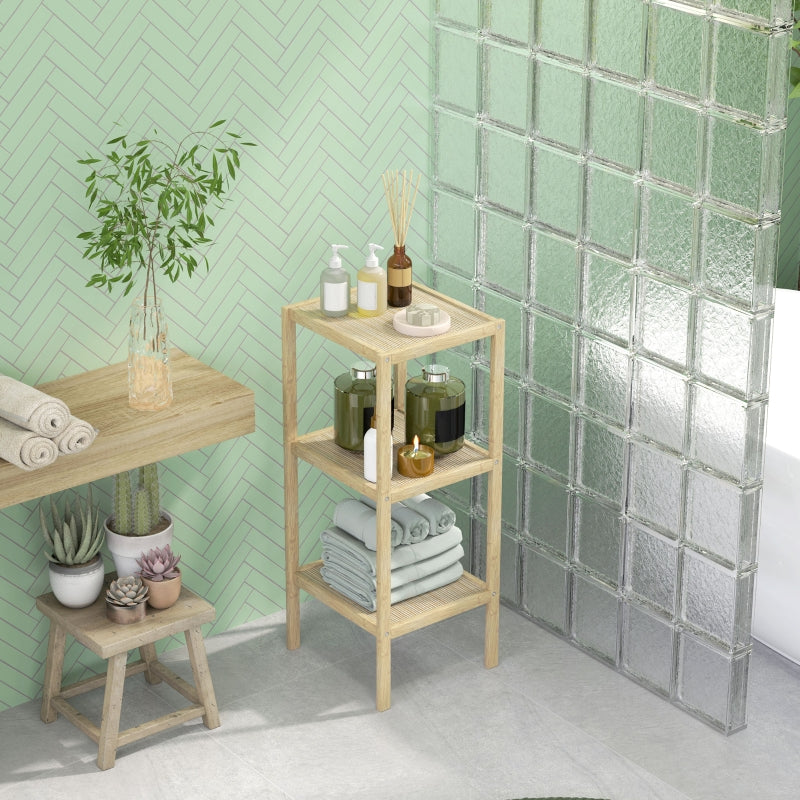 Three-Tier Bathroom Shelf Storage Unit - Natural Bamboo