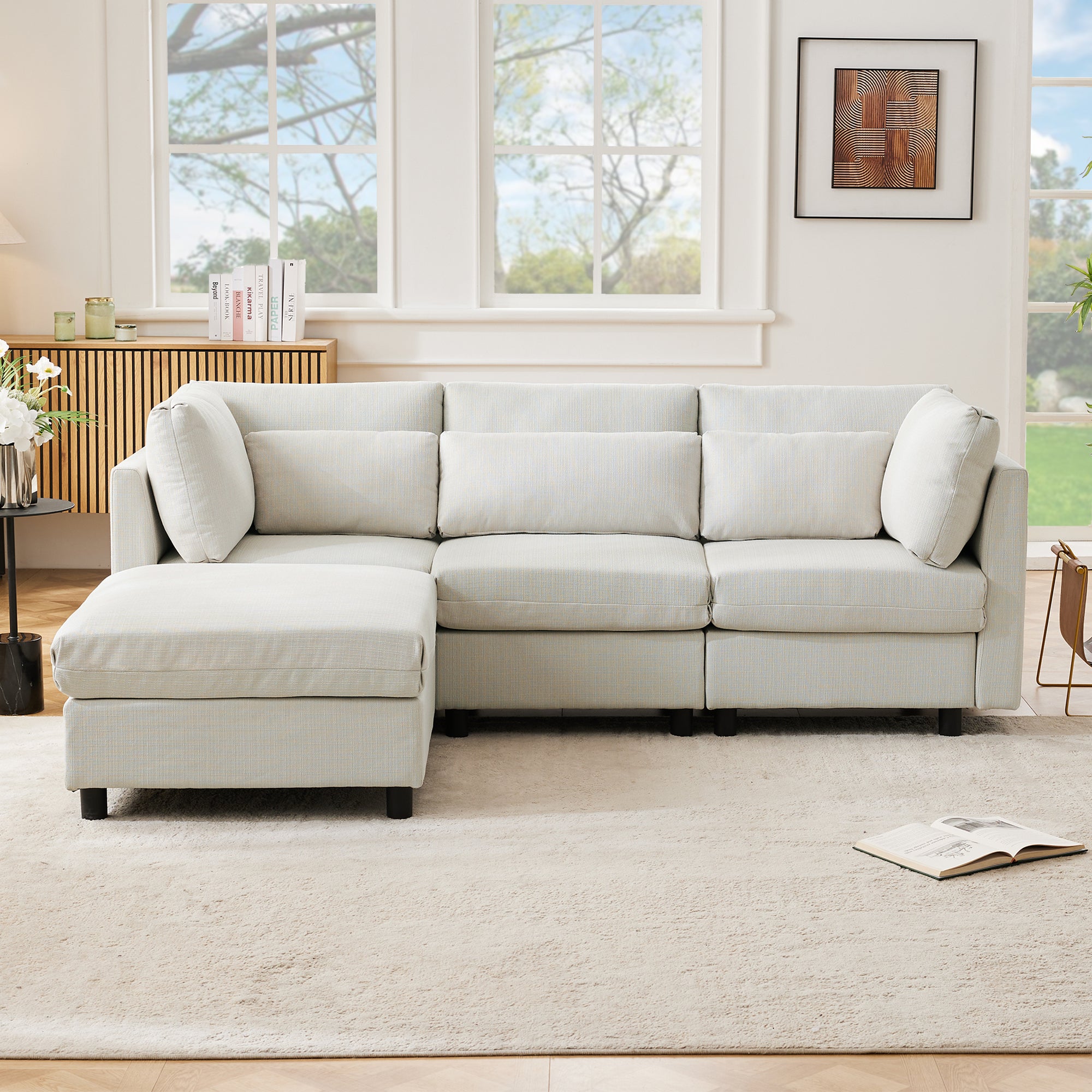 Sofa, L-Shaped Corner with Footstool, 3-Seater, Upholstered