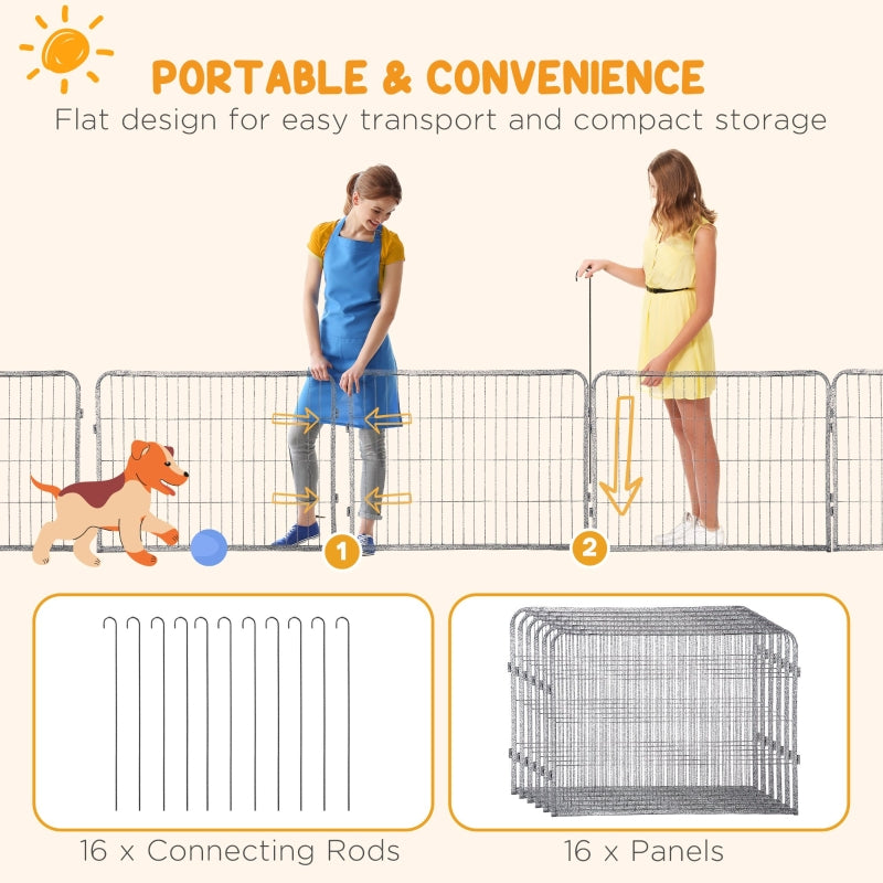 Puppy Playpen 16 Panels Heavy Duty, Small Dogs Indoor Outdoor - Grey