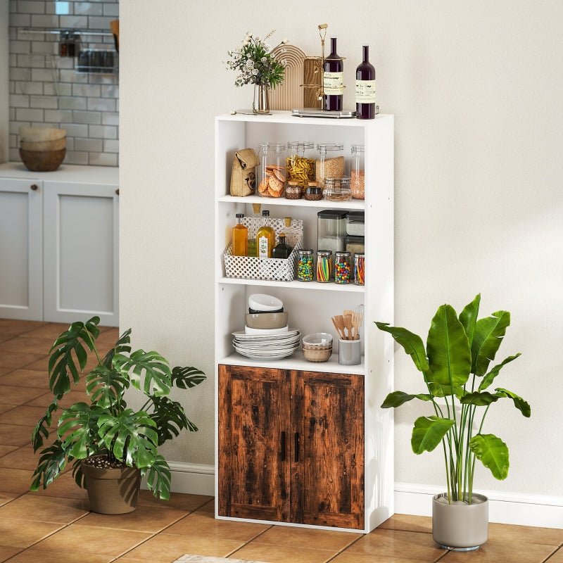 5-Tier Bookcase with Adjustable Shelf and Closed Cupboard, Rustic Brown