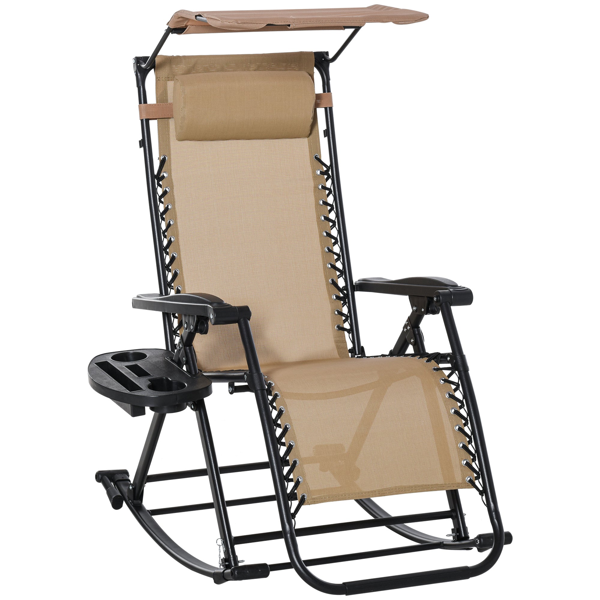 Garden Rocking Chair, Folding Adjustable Zero-Gravity Sun Lounger Recliner, Beige