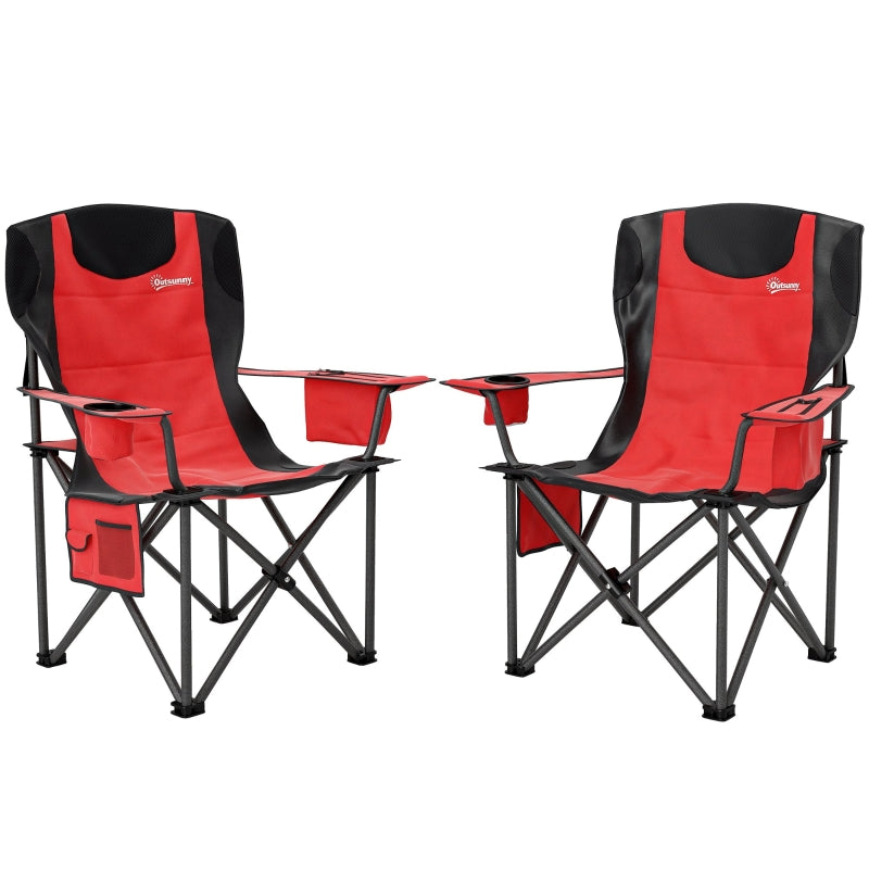 Set of 2 Folding Camping Chairs, Padded Lightweight with Cooler Bag, Red
